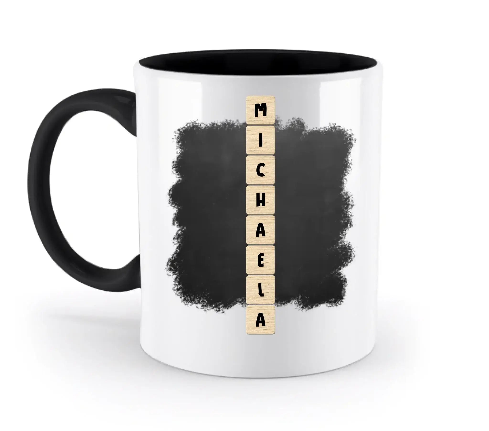 8in1-Kollektion: Kreuzwort-Motiv vertikal 1 Zeile • personalisiert • diverse Artikel - zweifarbige Tasse / Black