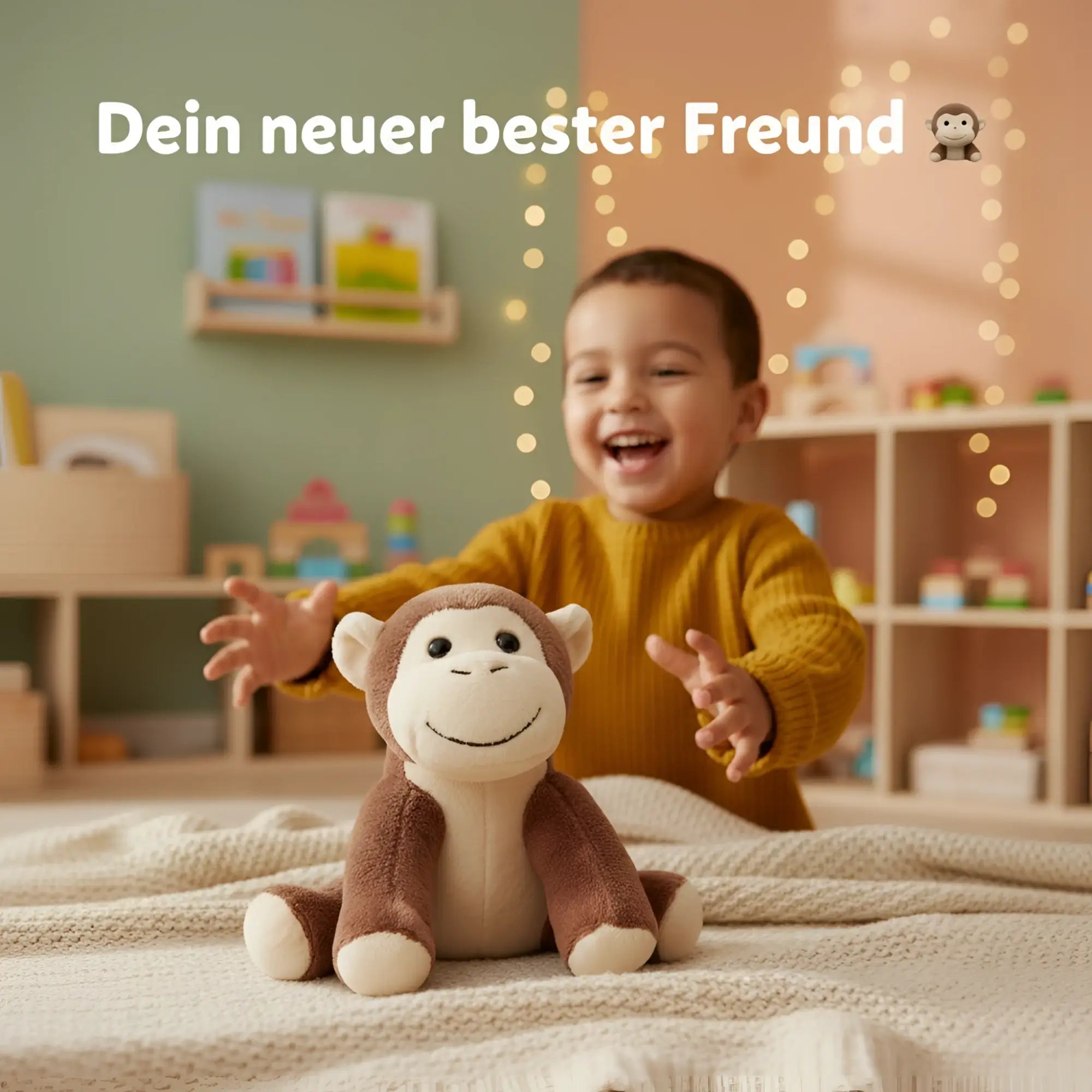 Brauner und cremefarbener plüschtier affe bjarne mit weichem stoff und freundlichem lächelndem gesicht