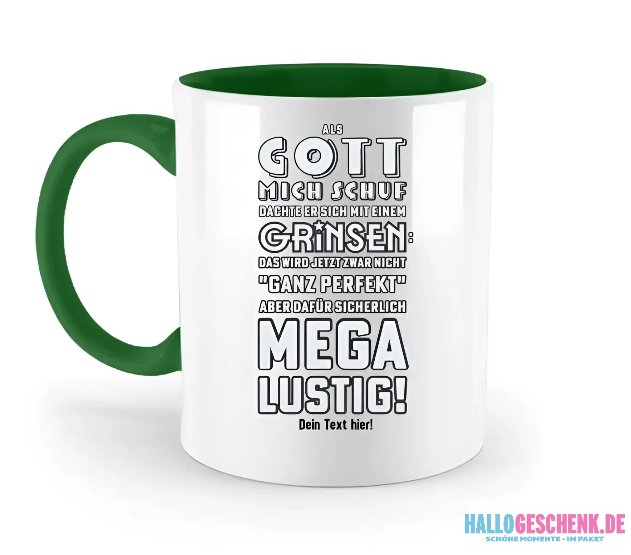 Als Gott mich schuf • zweifarbige Tasse • Exklusivdesign • personalisiert