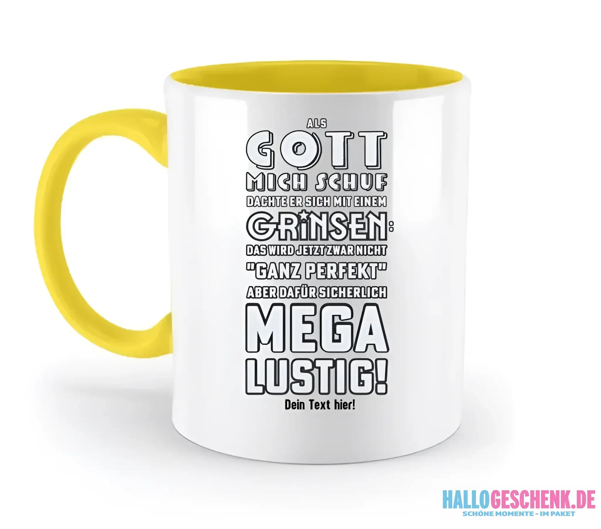 Als Gott mich schuf • zweifarbige Tasse • Exklusivdesign • personalisiert