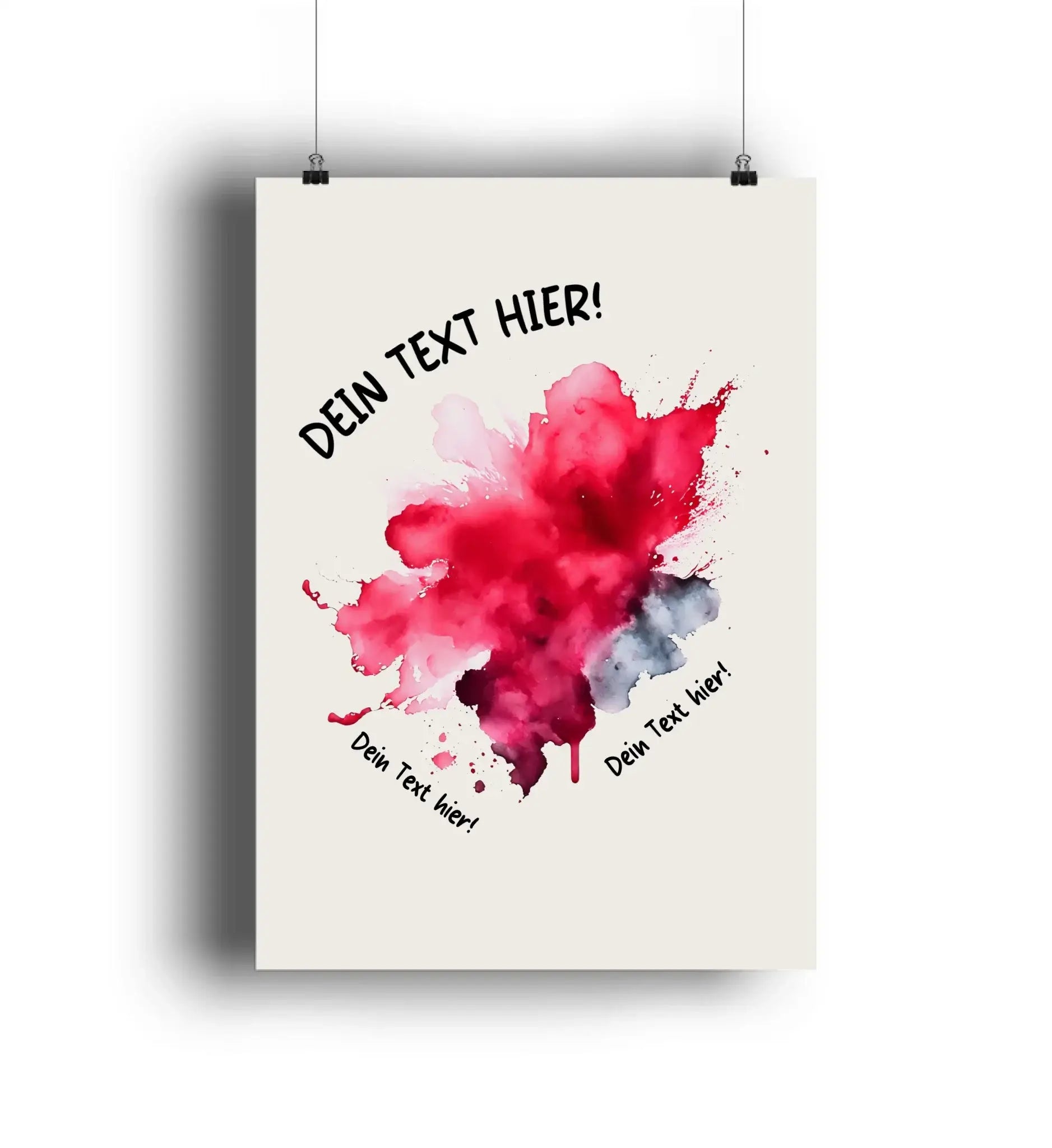 Aquarell poster art-klecks mit kräftigem rot und tiefem grau auf cremehintergrund aus der statement-collection