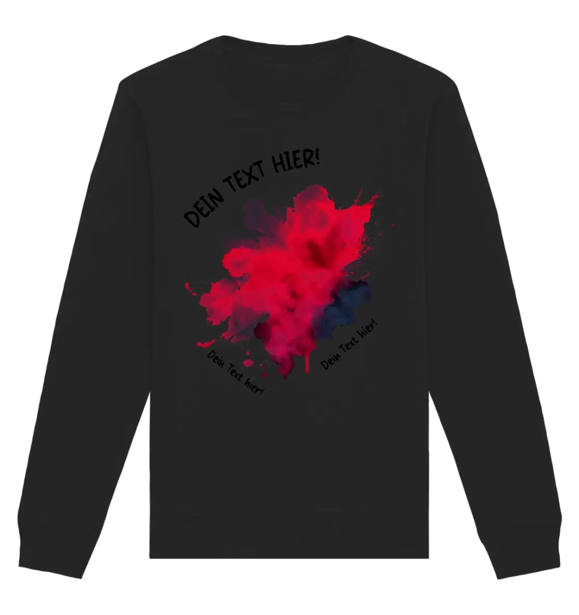 Schwarzes langarmshirt aus der statement-collection mit rotem und blauem farbspritzer-design auf der rückseite