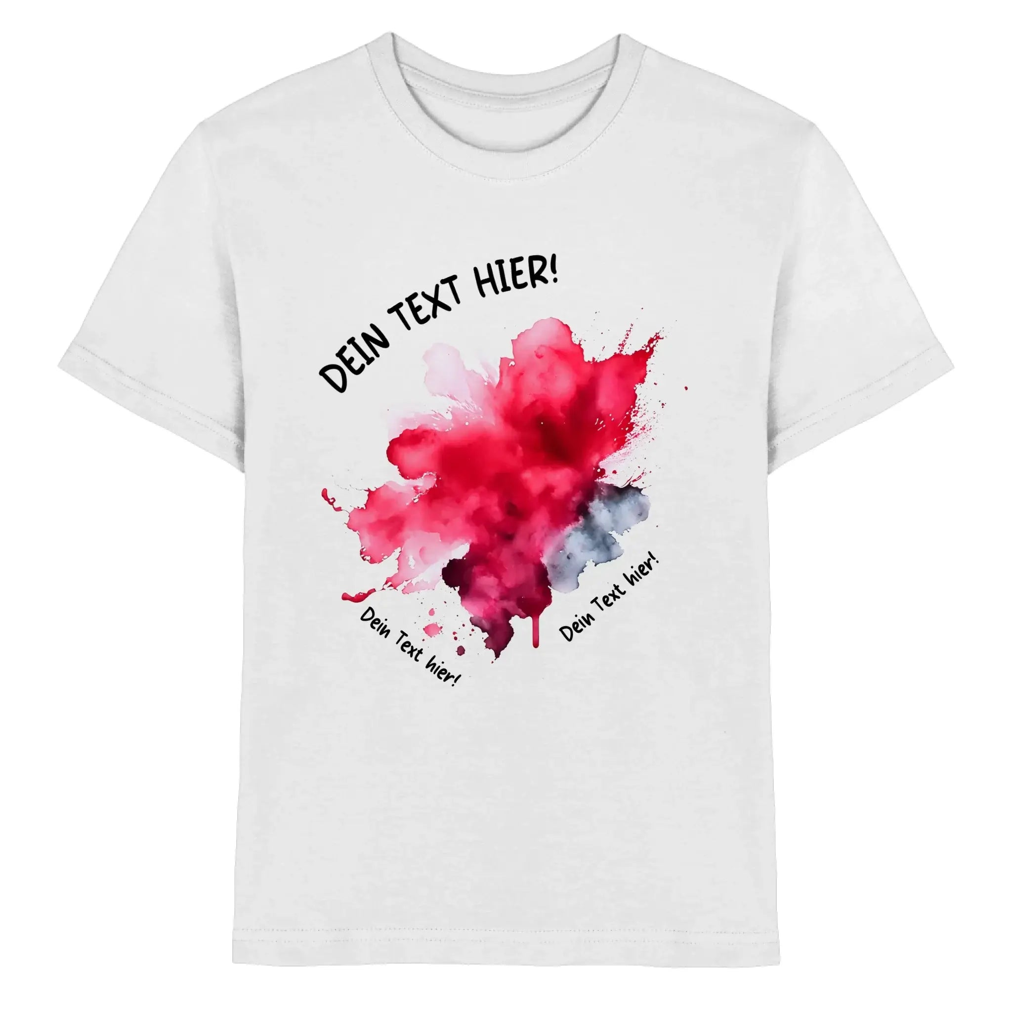 Weiße baumwollt-shirt mit lebendigem aquarell-fleckdesign in rot und grau aus der art-klecks statement-collection