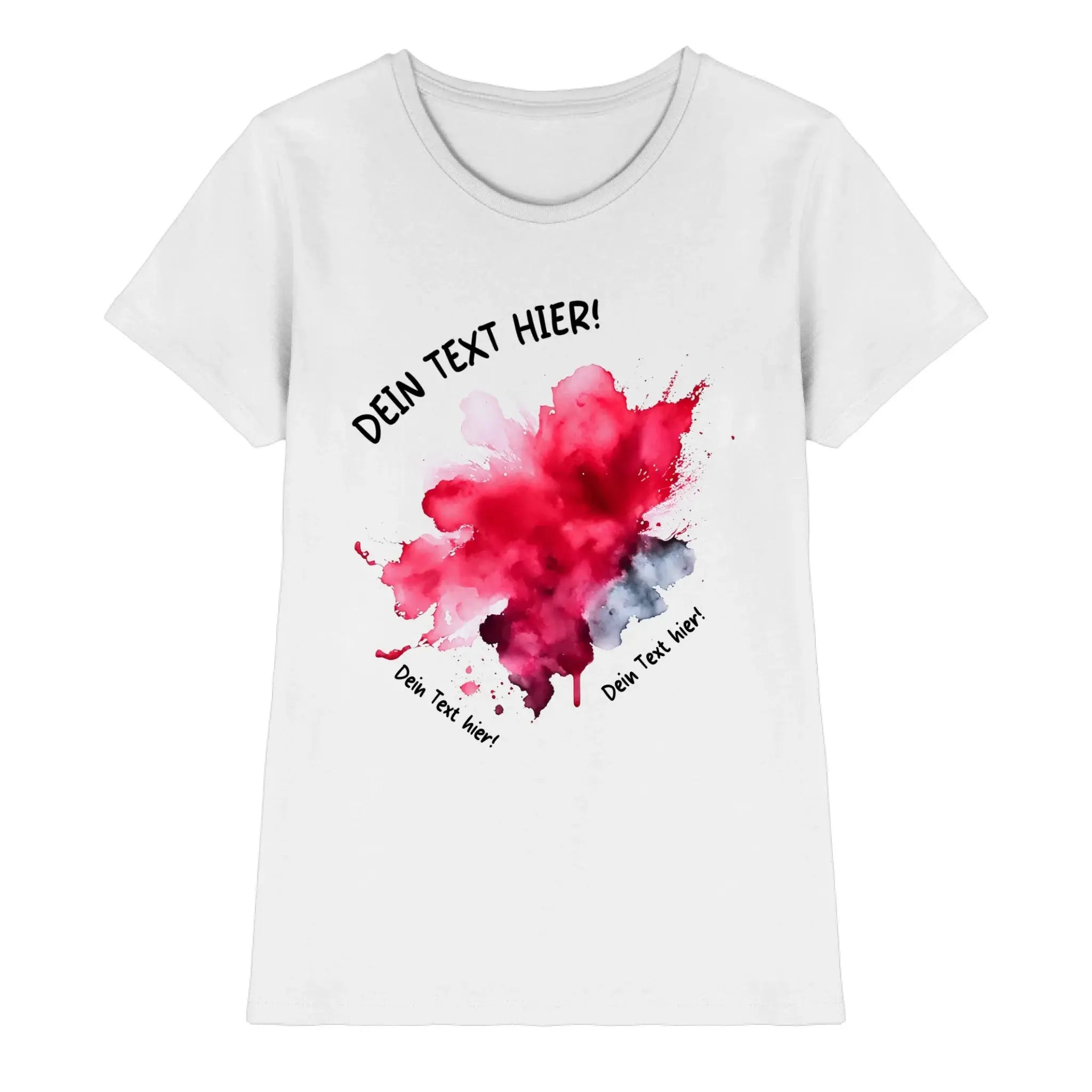 Weißes baumwoll t shirt mit rotem und grauem aquarell tupfen design aus der art klecks statement collection