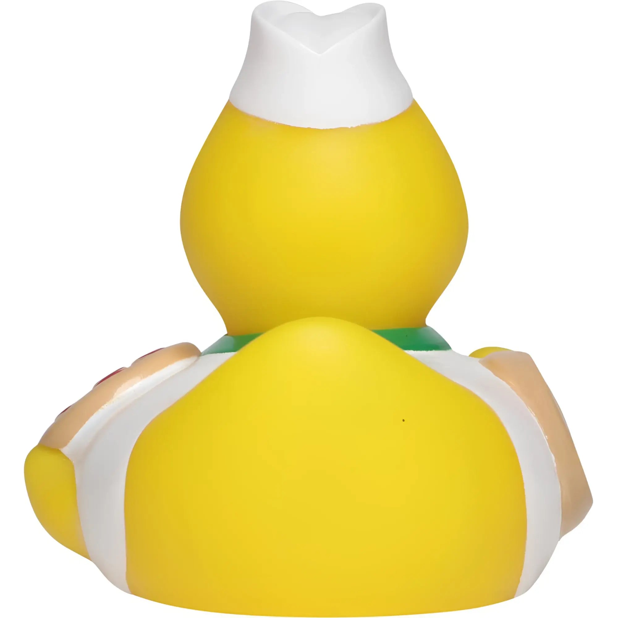 Gelbe badeente pizzabäcker mit weißer kochmütze und gestreiftem schürzen motiv perfekt als dankeschön