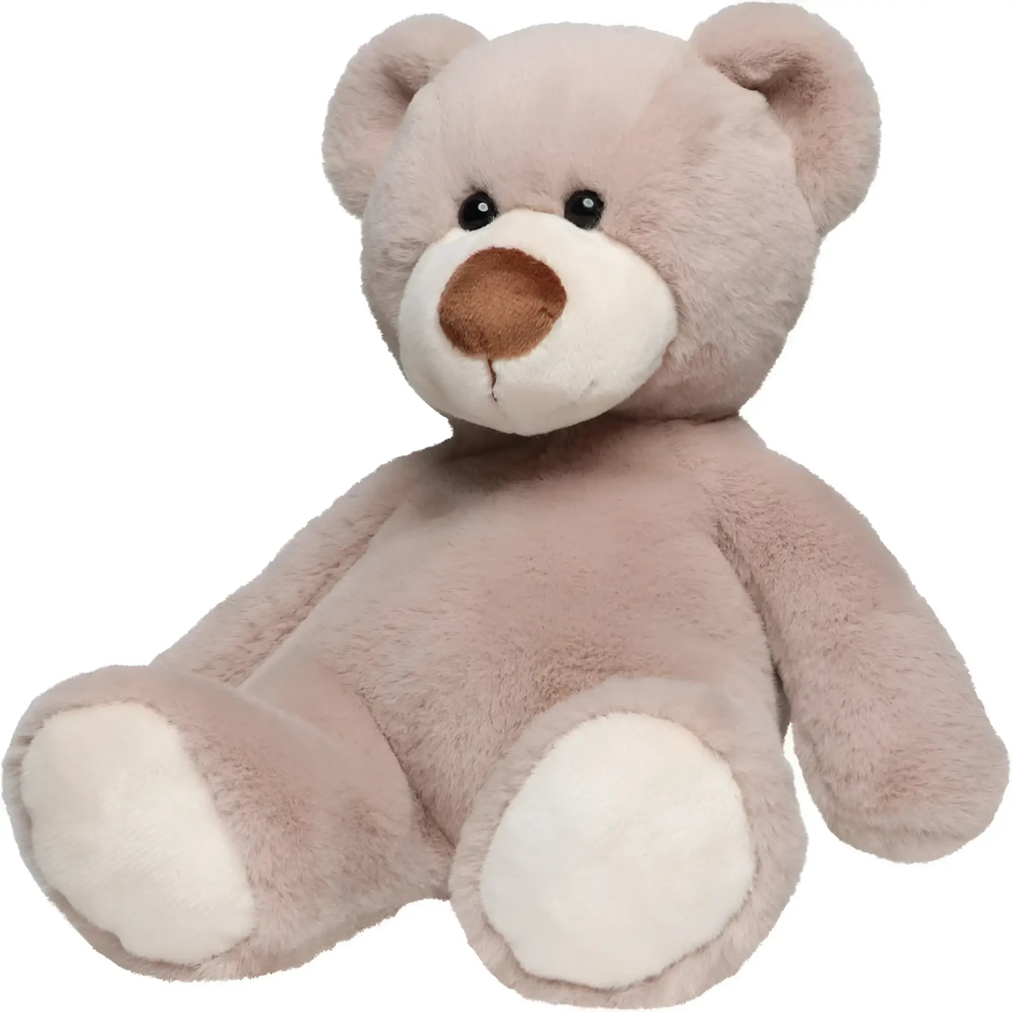 Ein weiches plüschtier bär nanna in taupe mit hellem beige body und weißen pfotenpolstern aus stoff