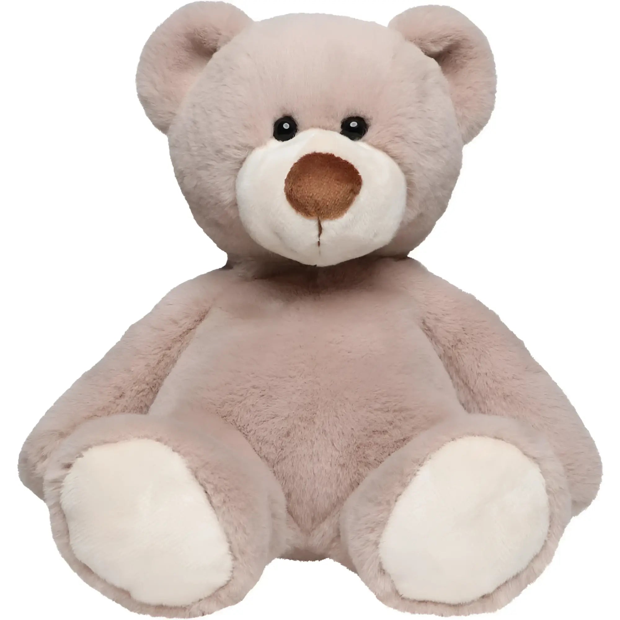 Soft beige plüschtier teddy bär bär nanna mit weißer schnauze brauner nase und schwarzen knopfaugen taupe stofftier