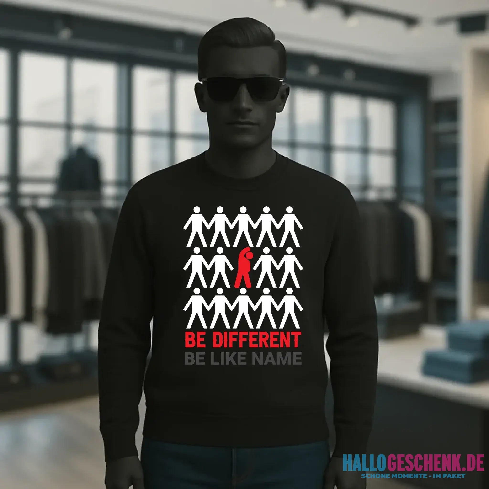 Be different + dein Text • Unisex Sweatshirt Bio-Baumwolle in 4 Farben XS-3XL • personalisiert