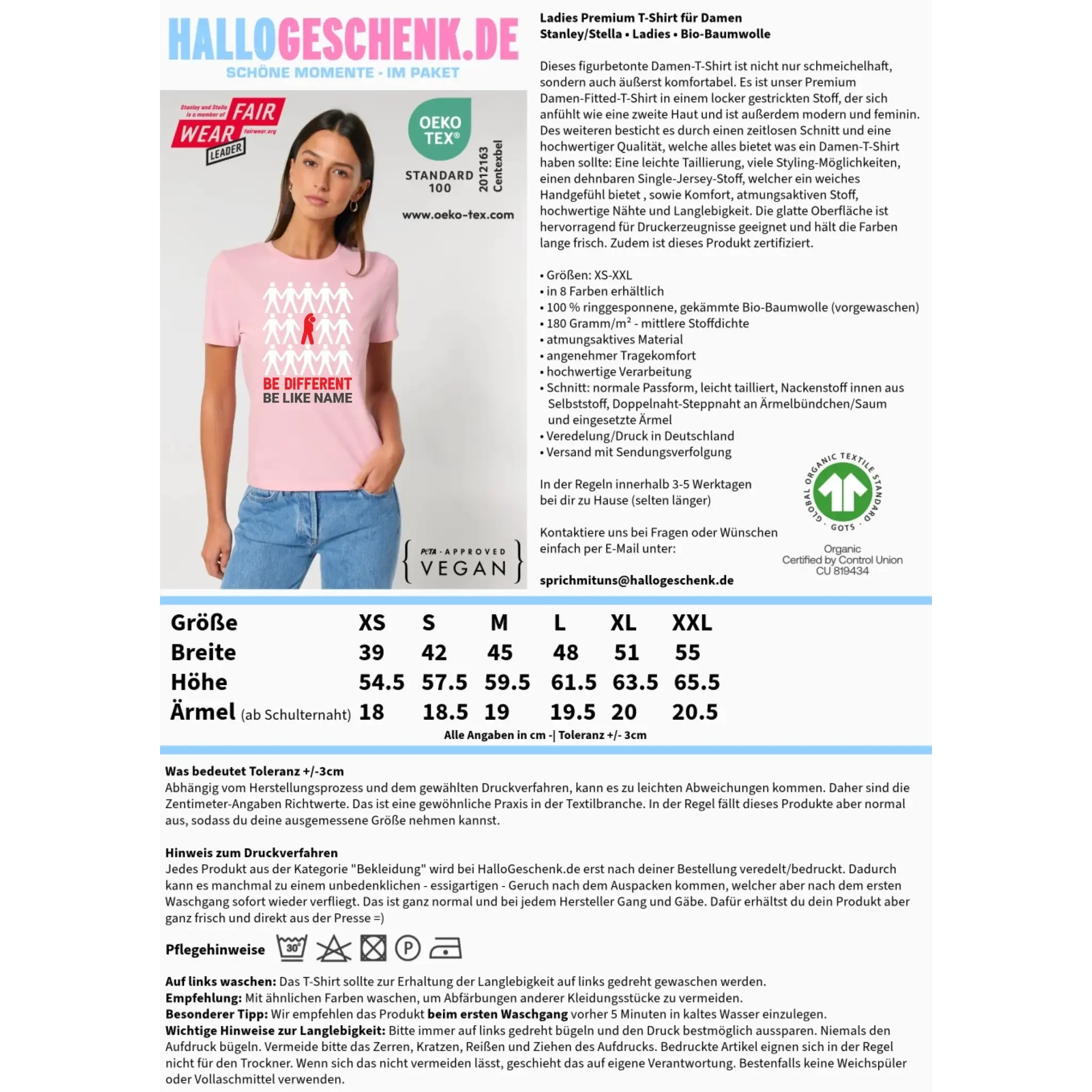 Be different • Ladies Premium T-Shirt XS-2XL aus Bio-Baumwolle für Damen • Exklusivdesign • personalisiert