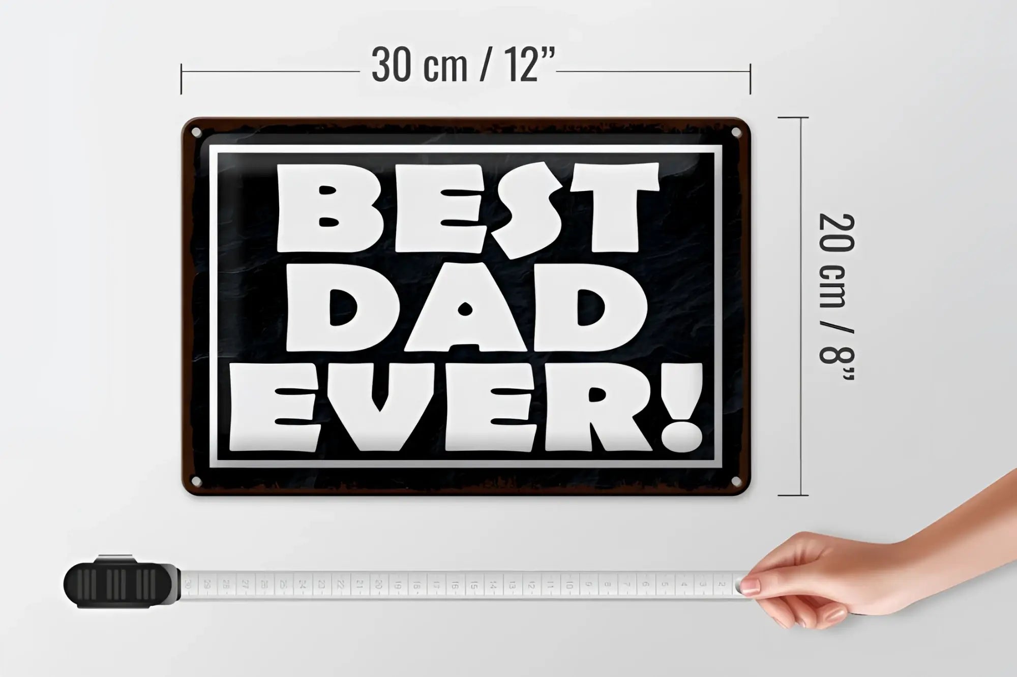 Schwarzes rechteckiges blechschild mit weißer aufschrift best dad ever in 20x30cm für vatertag oder geschenk