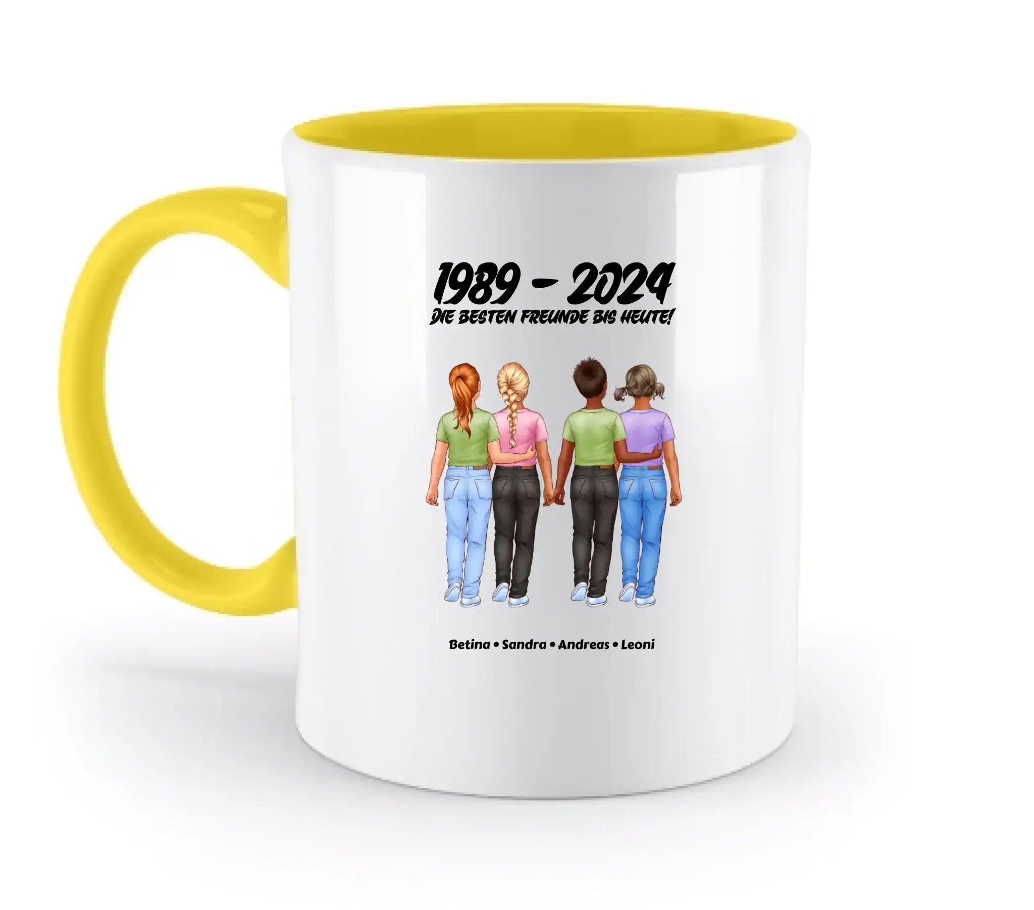 Beste Freunde: 1-5 Kinder / Kindheit (personalisierbare Figuren) - Zweifarbige Tasse / Yellow / 330ml