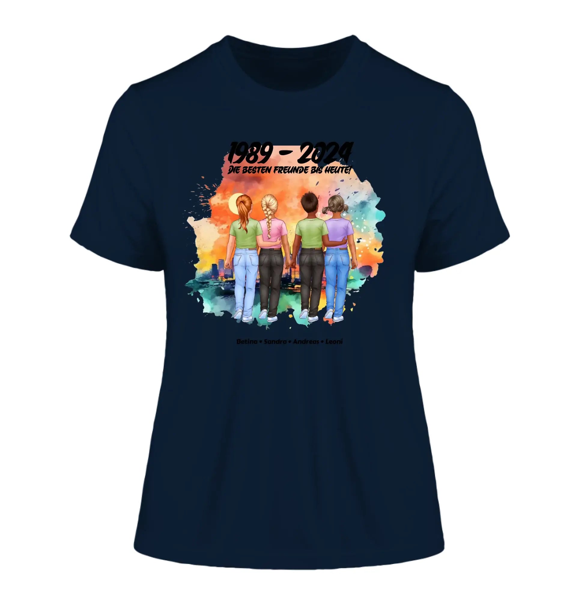 Beste Freunde: 1-5 Kinder / Kindheit (personalisierbare Figuren) - Damen T-Shirt (Fitted) • Bio / French Navy / 2XL