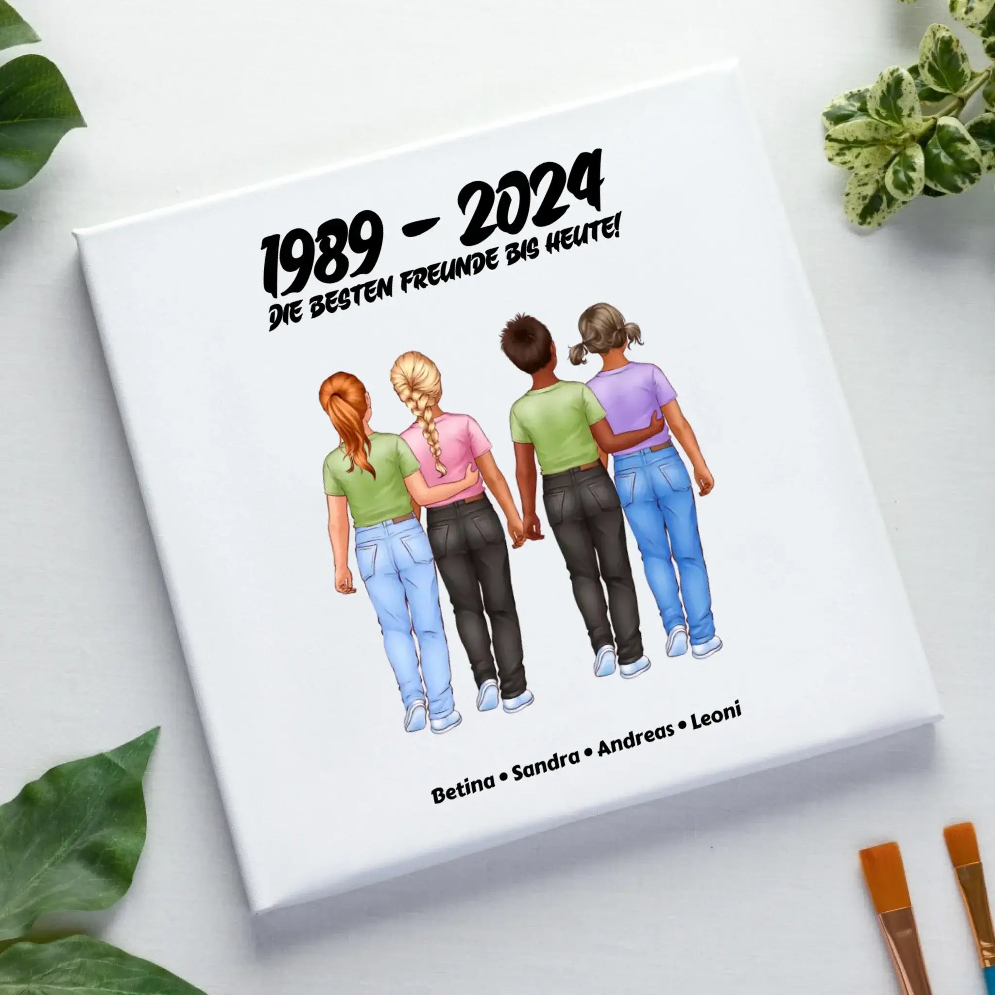 Beste Freunde: 1-5 Kinder / Kindheit (personalisierbare Figuren) - Leinwand auf Holzkeilrahmen / Standard / 20cm-x-20xm