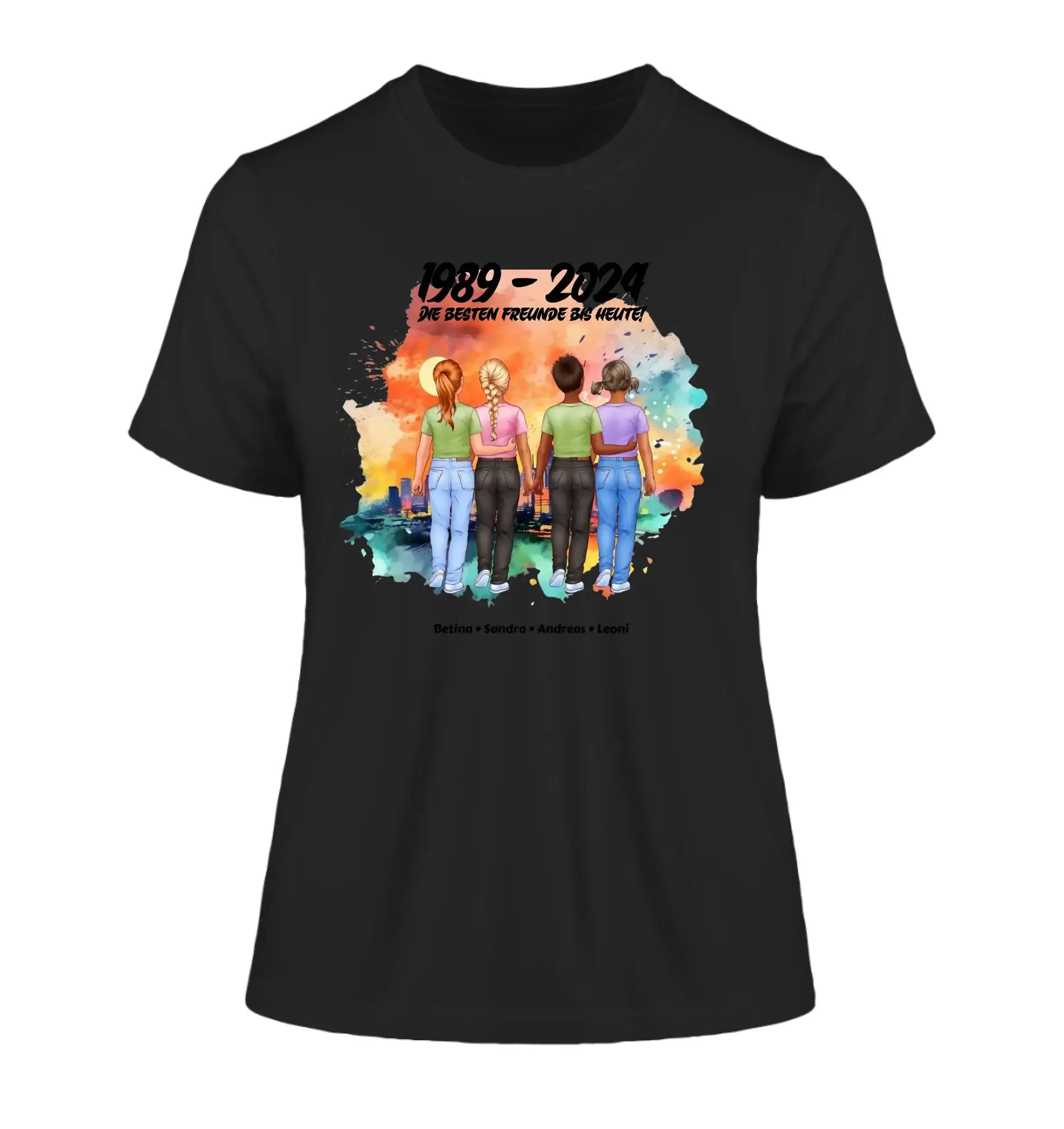 Beste Freunde: 1-5 Kinder / Kindheit (personalisierbare Figuren) - Damen T-Shirt (Fitted) • Bio / Black / 2XL