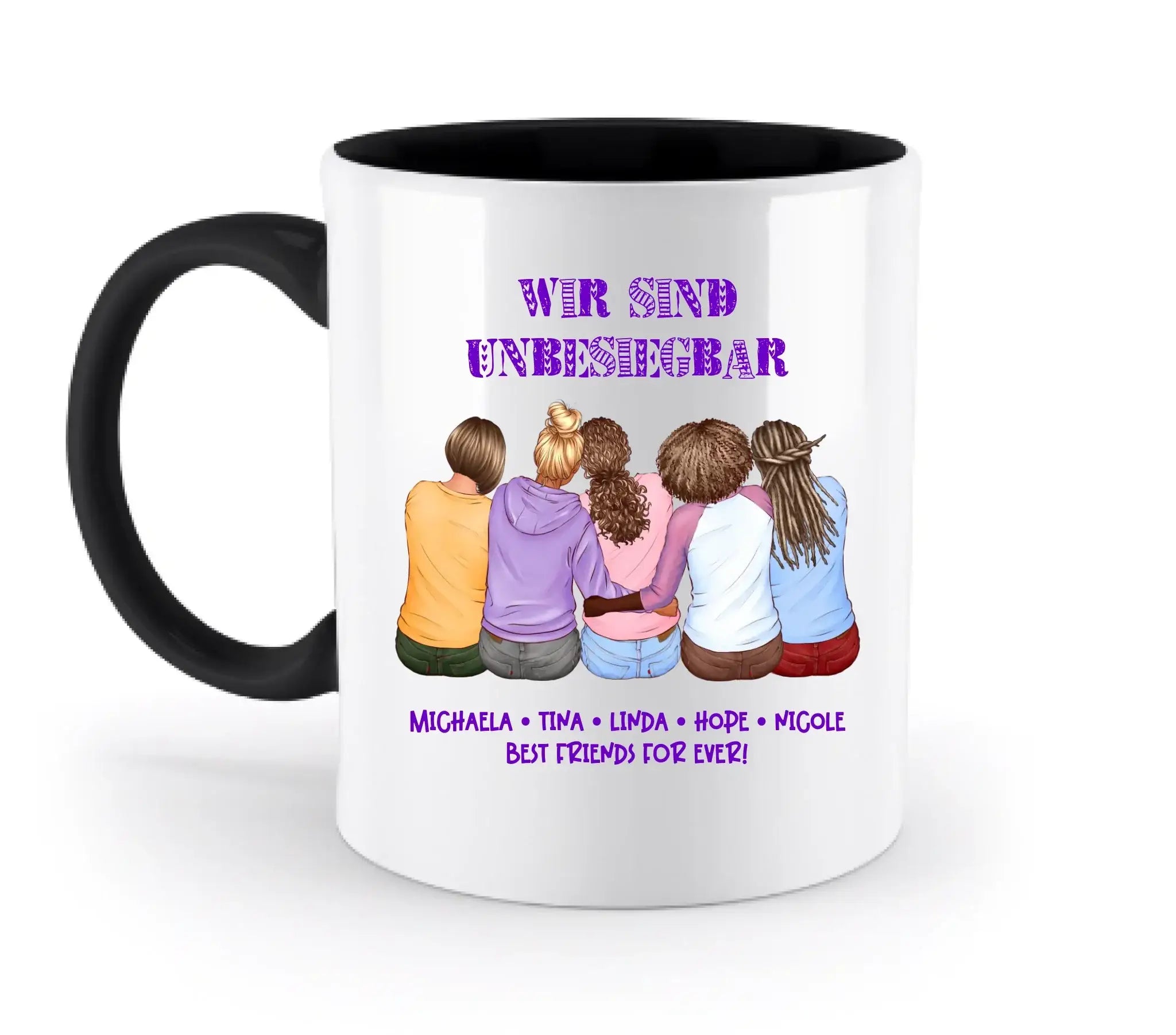 Beste Freundinnen (2-5 personalisierbare Figuren) - Zweifarbige Tasse / Black / 330ml - personalisierbare Figuren
