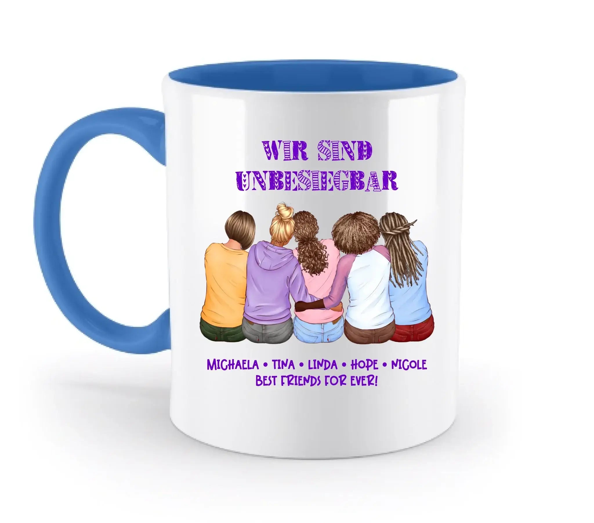 Beste Freundinnen (2-5 personalisierbare Figuren) - Zweifarbige Tasse / Blue / 330ml - personalisierbare Figuren