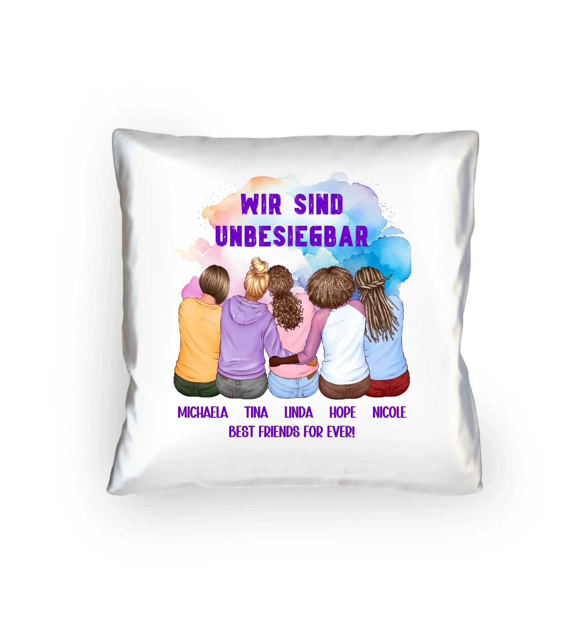 Besties: 2-5 Freundinnen • mehrere Artikel • ’Statement-Collection’ • Wunschtext • personalisierte Figuren - Kissen
