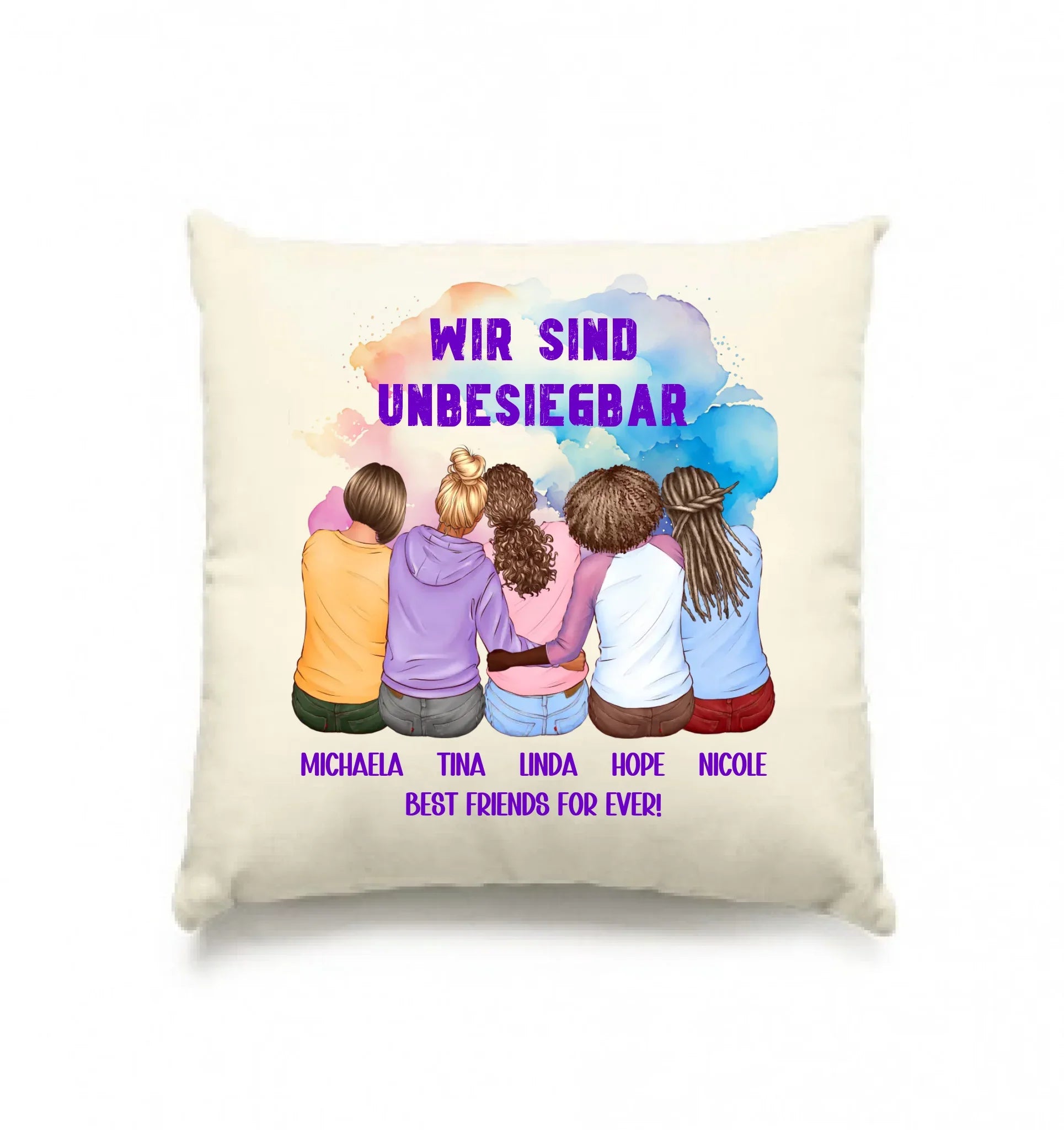 Besties: 2-5 Freundinnen • mehrere Artikel • ’Statement-Collection’ • Wunschtext • personalisierte Figuren - Kissen