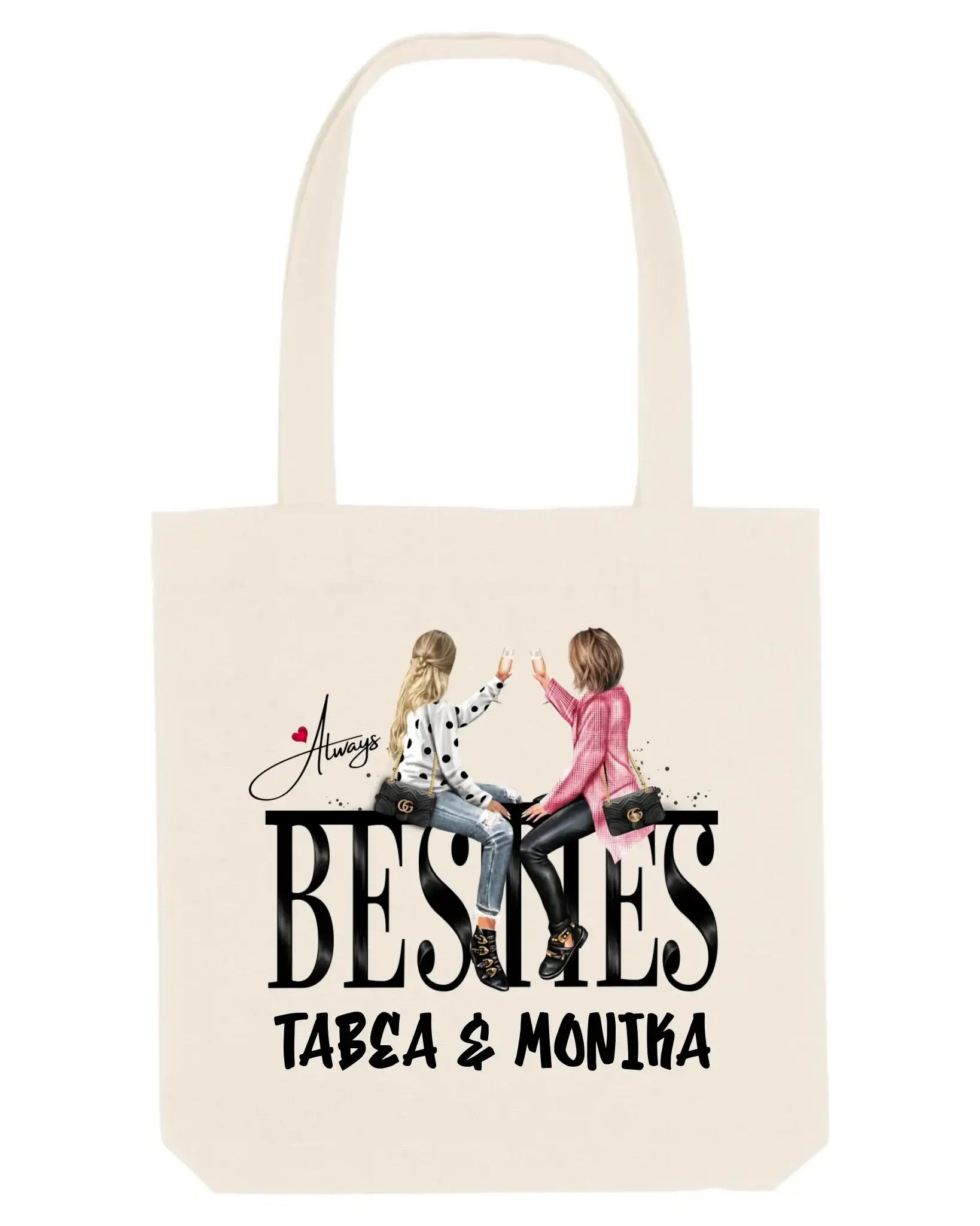 Besties: Girls on Text • mehrere Artikel • ’Statement-Collection’ • Wunschtext • personalisierte Figuren - Stofftasche