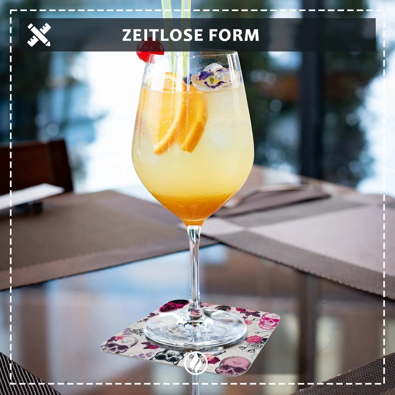 Bierdeckel mit Design Totenkopf - Untersetzer Totenköpfen im Rockabilly Stil - 50 Stück