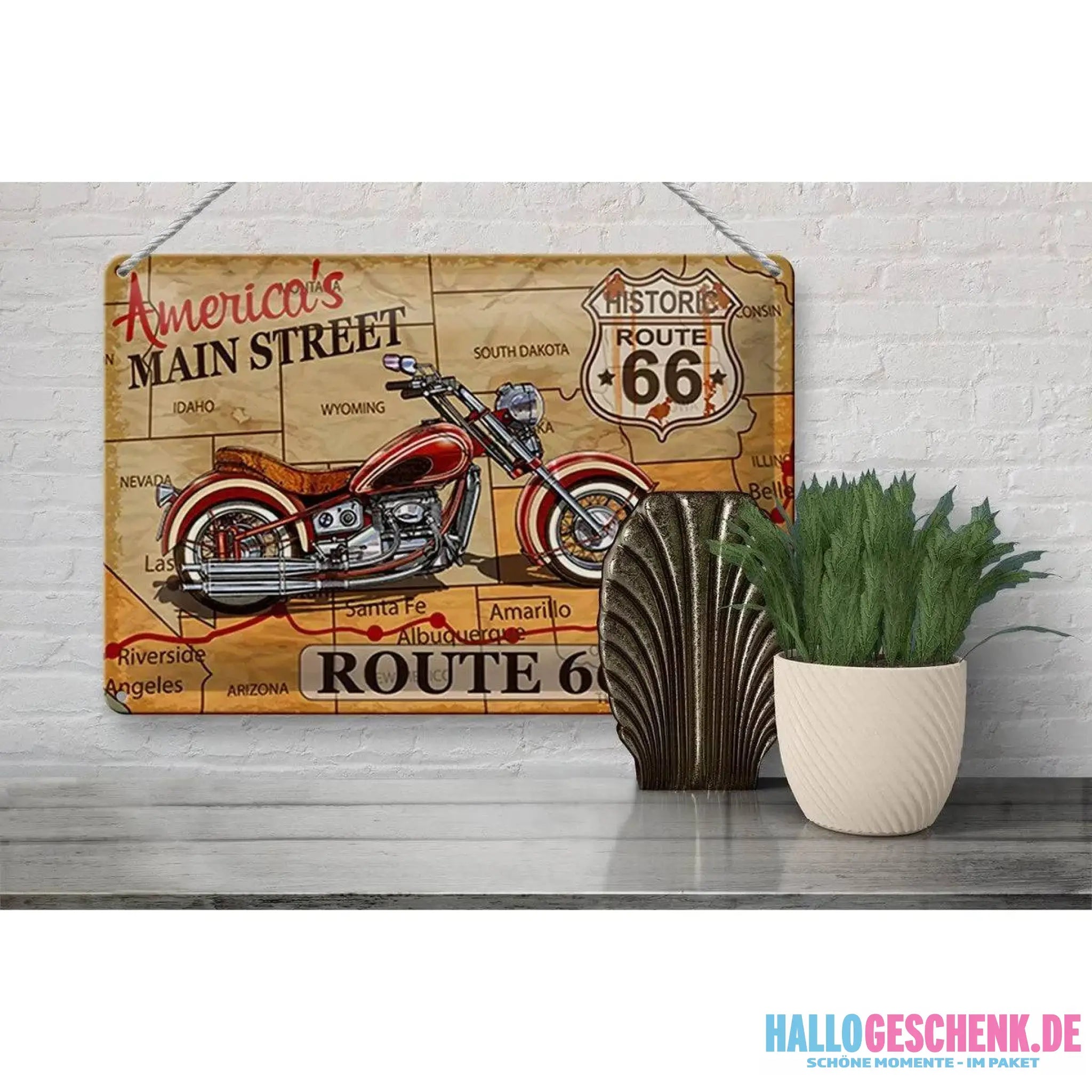 Blechschild Motorrad 30x20cm America`s main street route 66