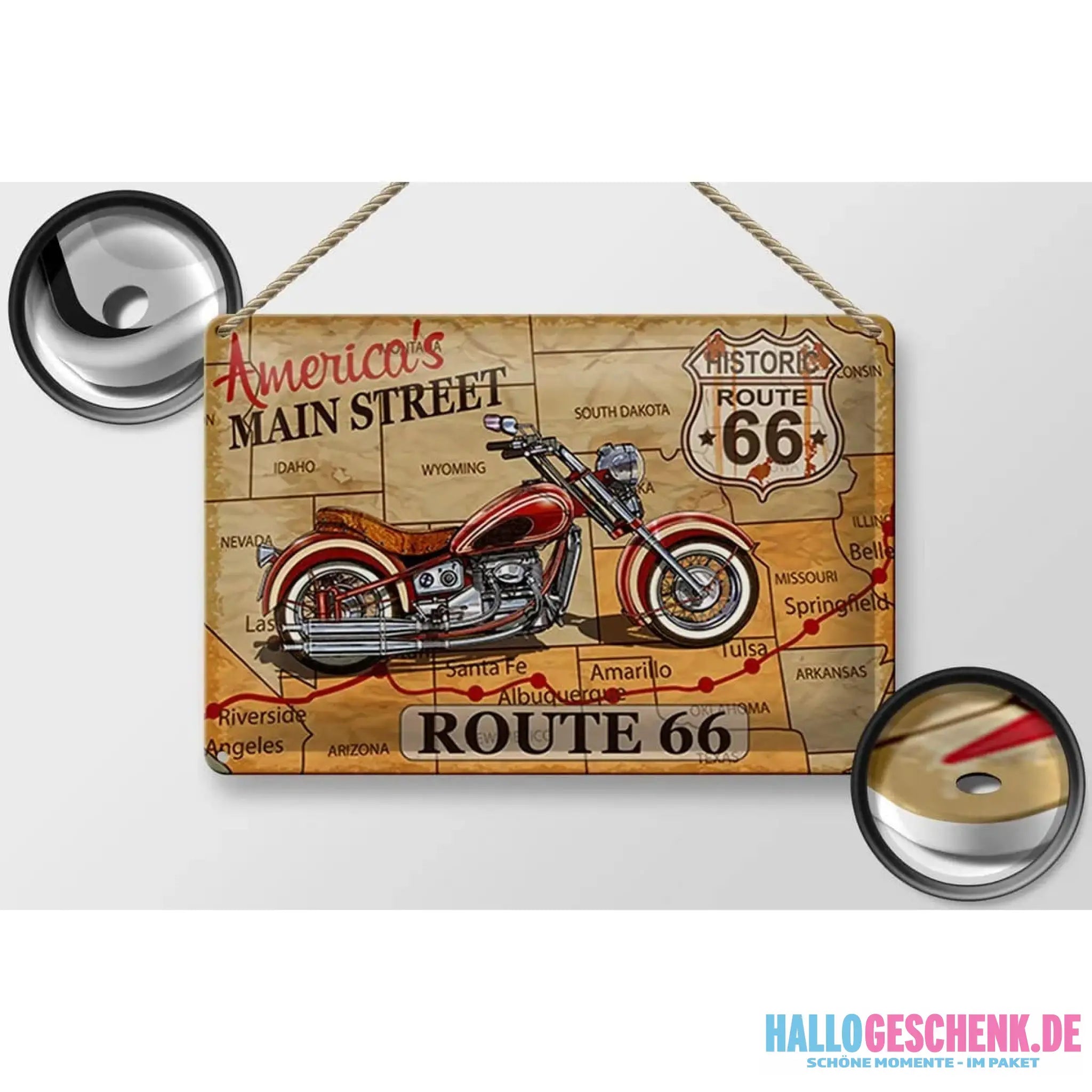 Blechschild Motorrad 30x20cm America`s main street route 66