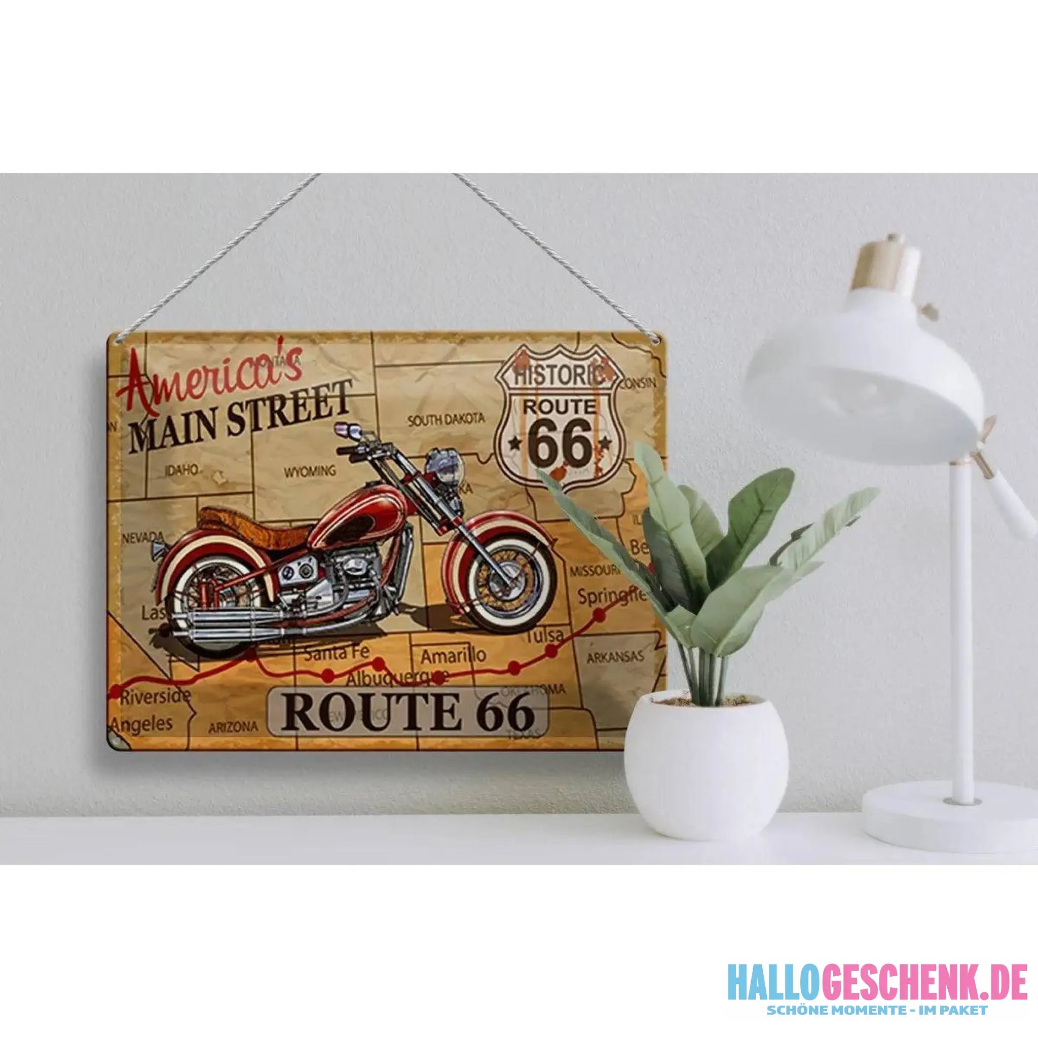 Blechschild Motorrad 40x30cm Americas main street route 66 Deko Schild