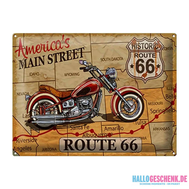 Blechschild Motorrad 40x30cm Americas main street route 66 Deko Schild