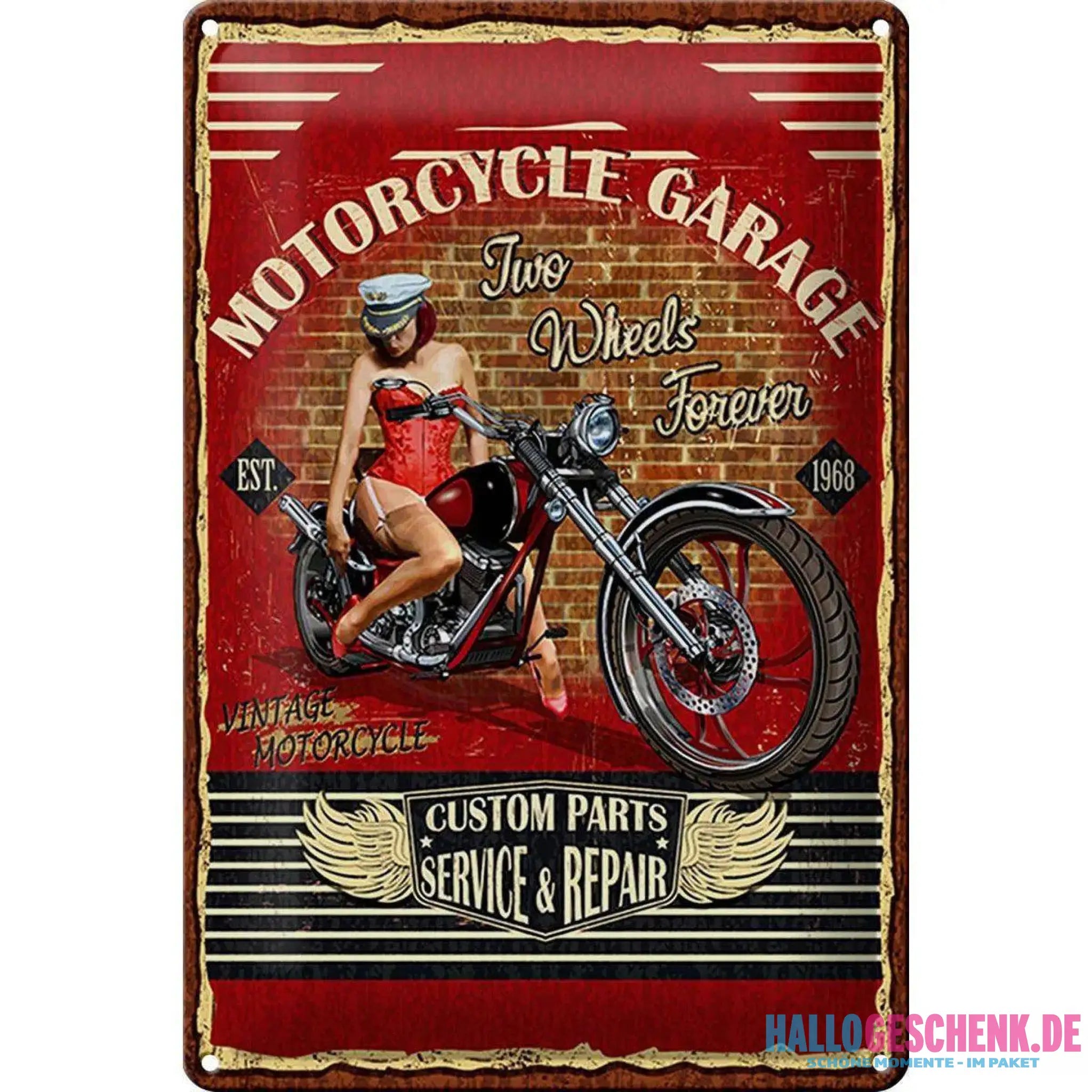 Blechschild Pinup 20x30cm Retro Motorcycle Garage Vintage
