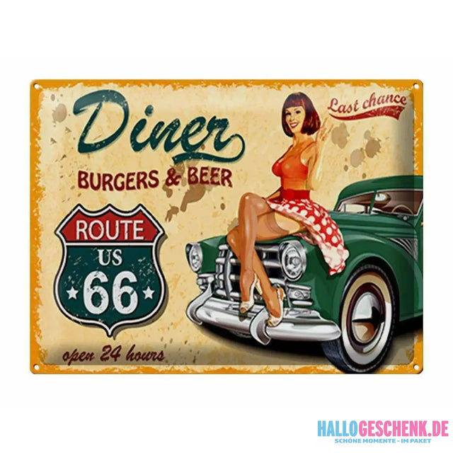 Blechschild Pinup 40x30cm Retro diner burgers beer Metall Deko Schild