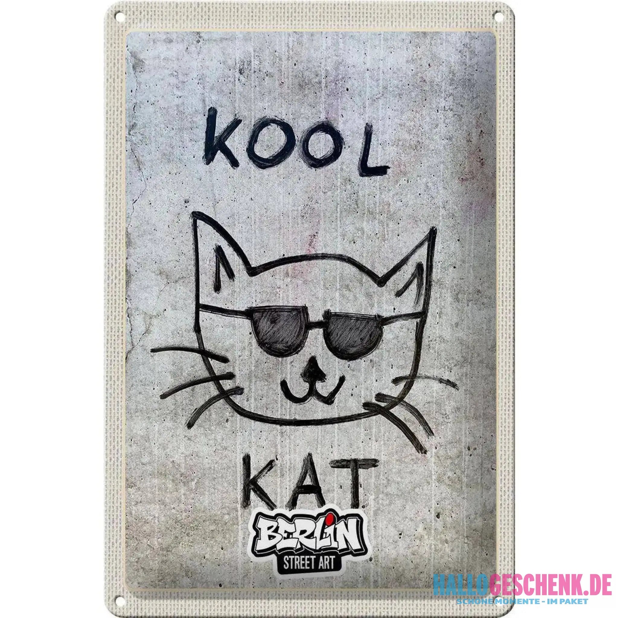 Blechschild Reise 20x30cm Berlin Hauptstadt Street Art Katze