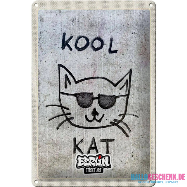 Blechschild Reise 20x30cm Berlin Hauptstadt Street Art Katze