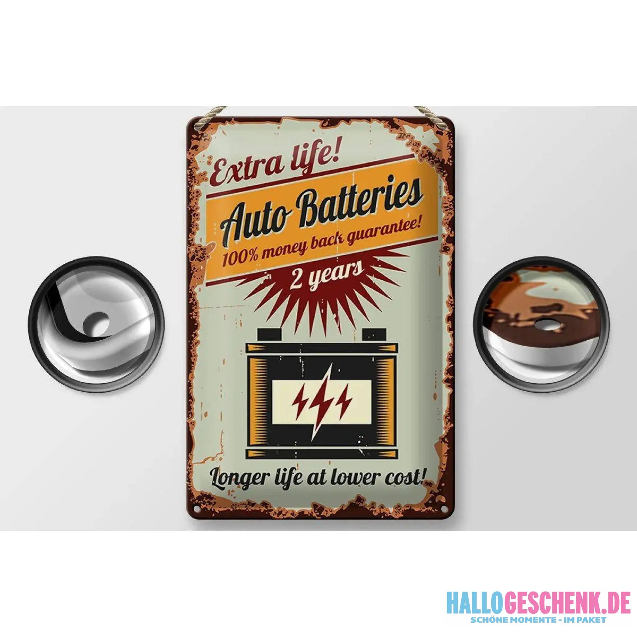 Blechschild Retro 20x30cm Auto Batteries extra life