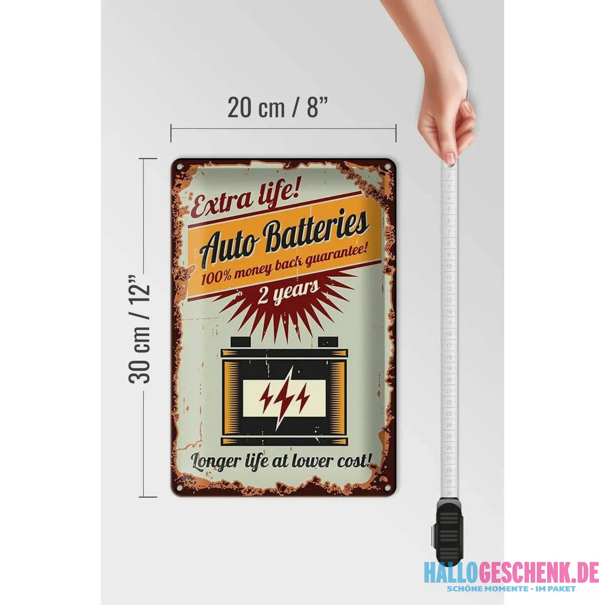 Blechschild Retro 20x30cm Auto Batteries extra life