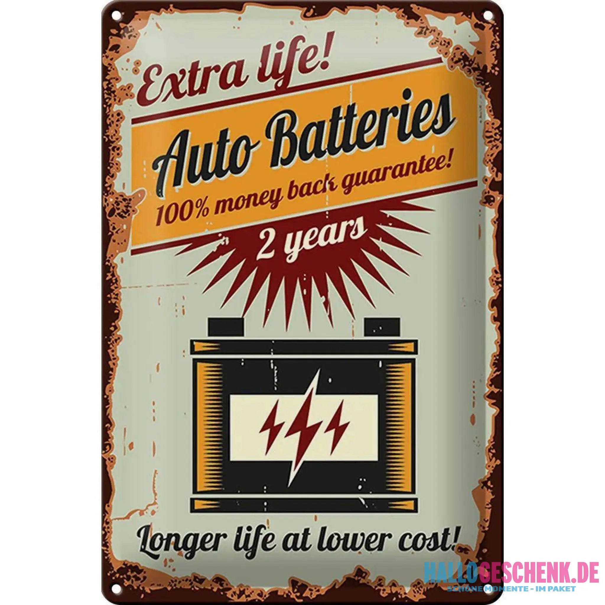 Blechschild Retro 20x30cm Auto Batteries extra life