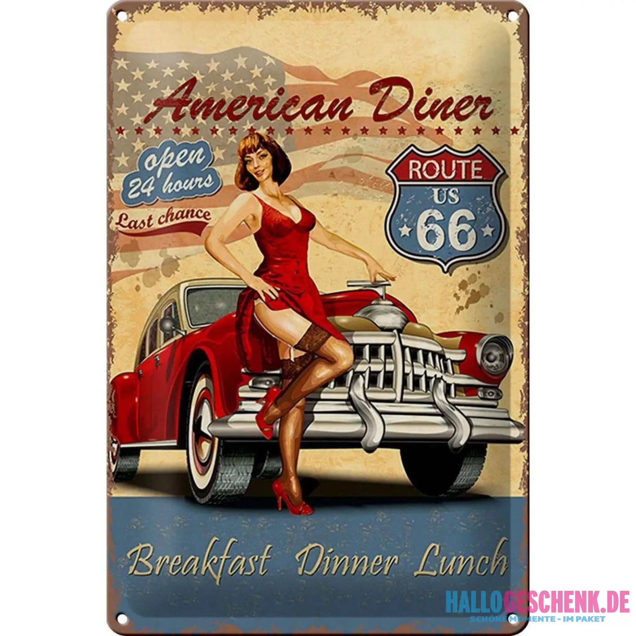 Blechschild Retro 20x30cm Pinup American Diner Breakfast