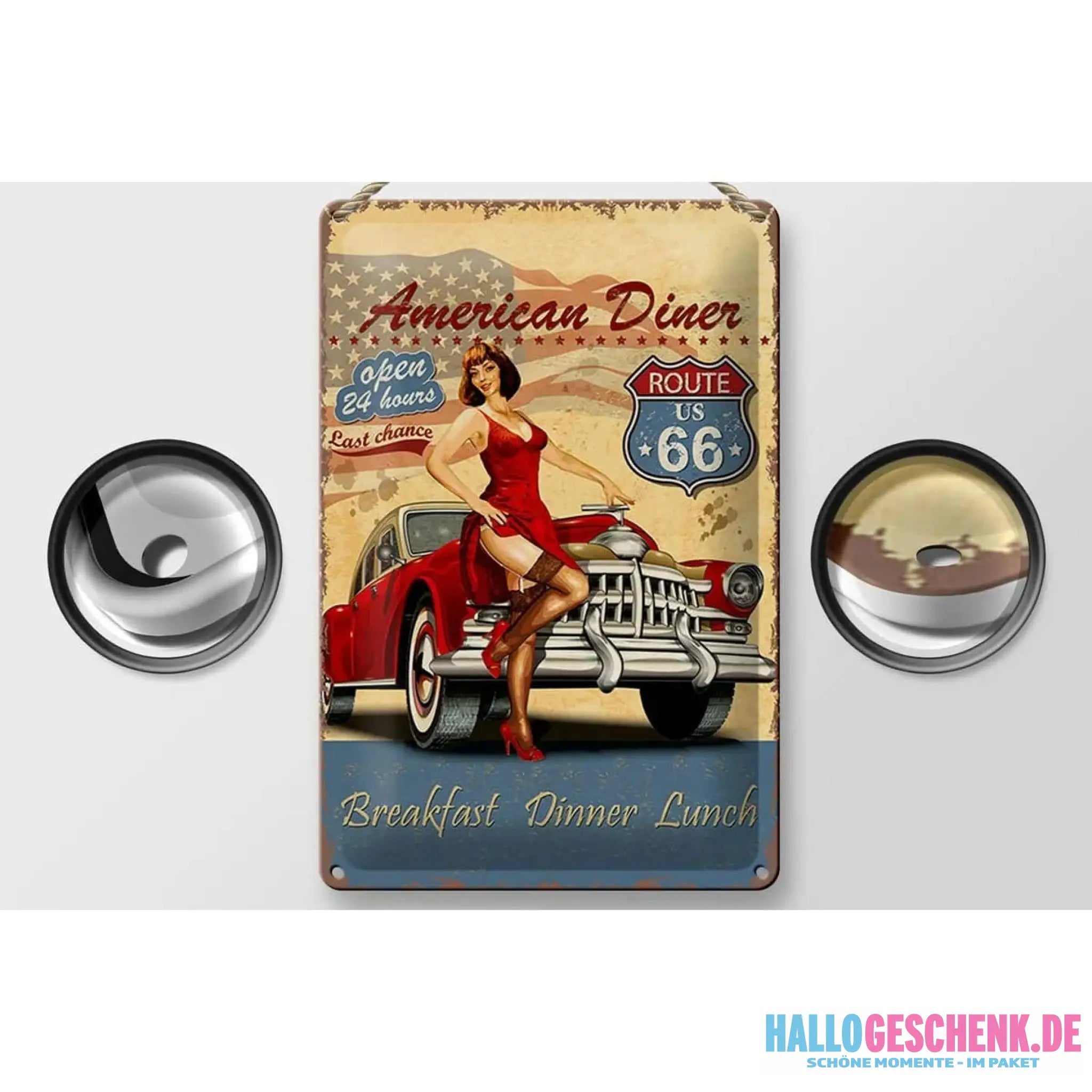 Blechschild Retro 20x30cm Pinup American Diner Breakfast