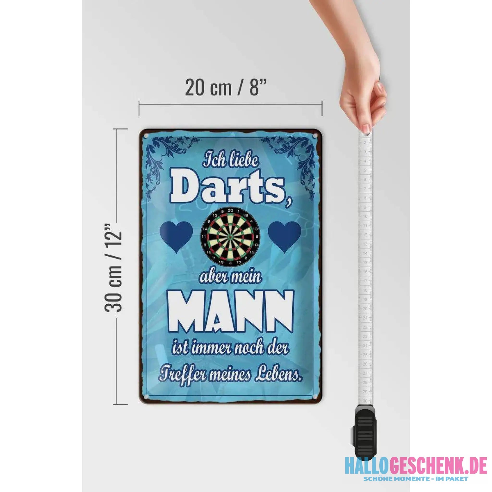 Blechschild Spruch 20x30cm Ich liebe Darts aber mein Mann