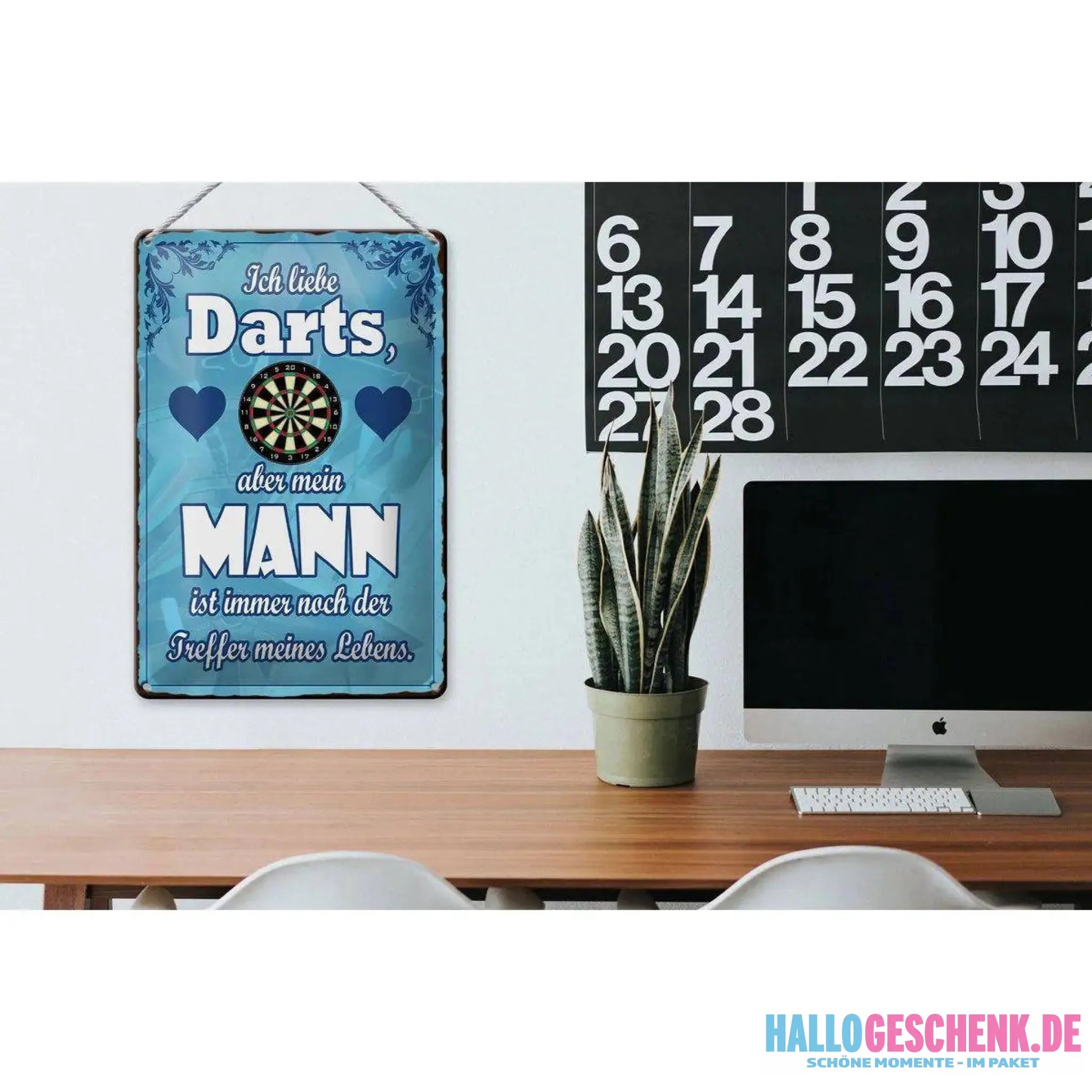 Blechschild Spruch 20x30cm Ich liebe Darts aber mein Mann