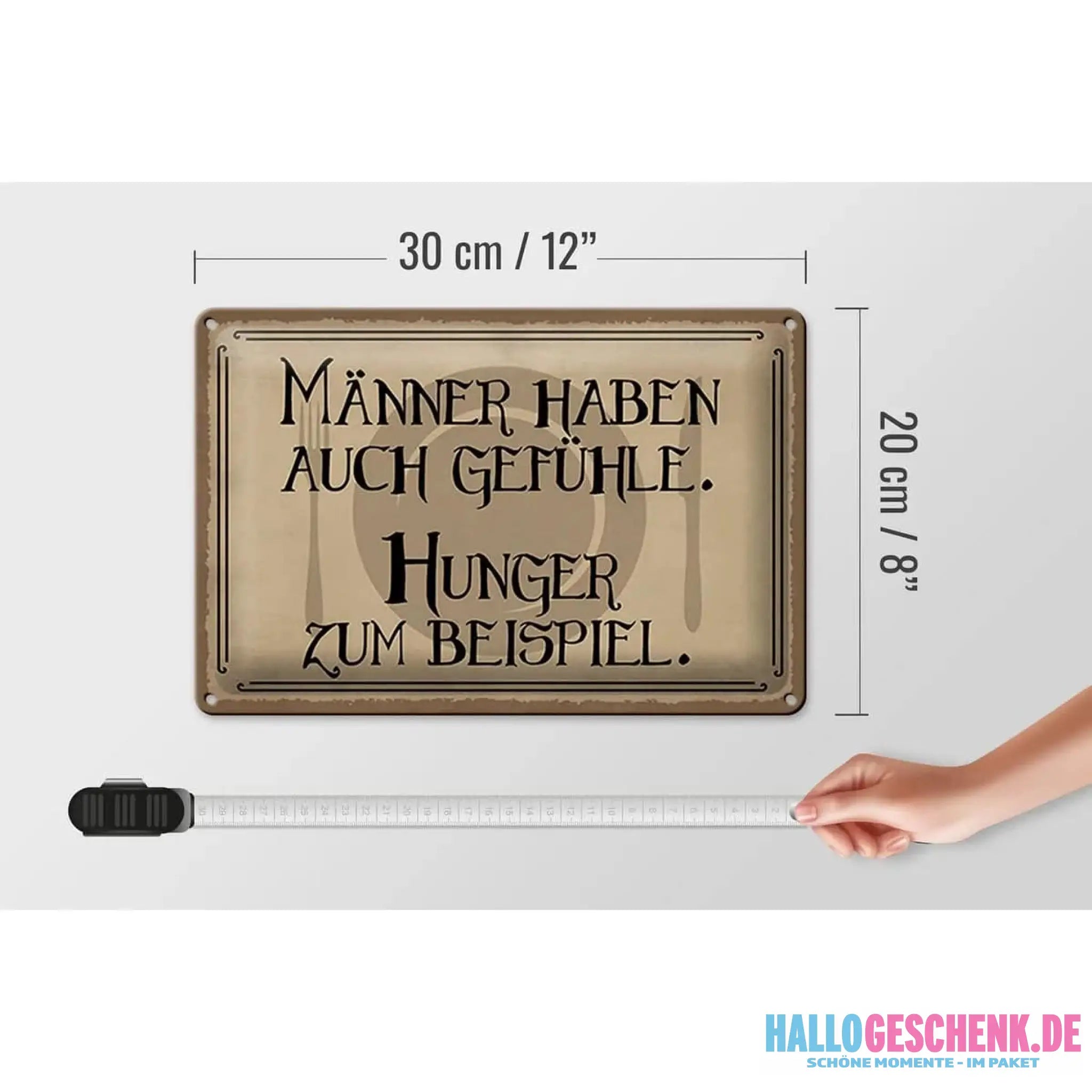 Blechschild Spruch 30x20cm Männer haben auch Gefühle Hunger