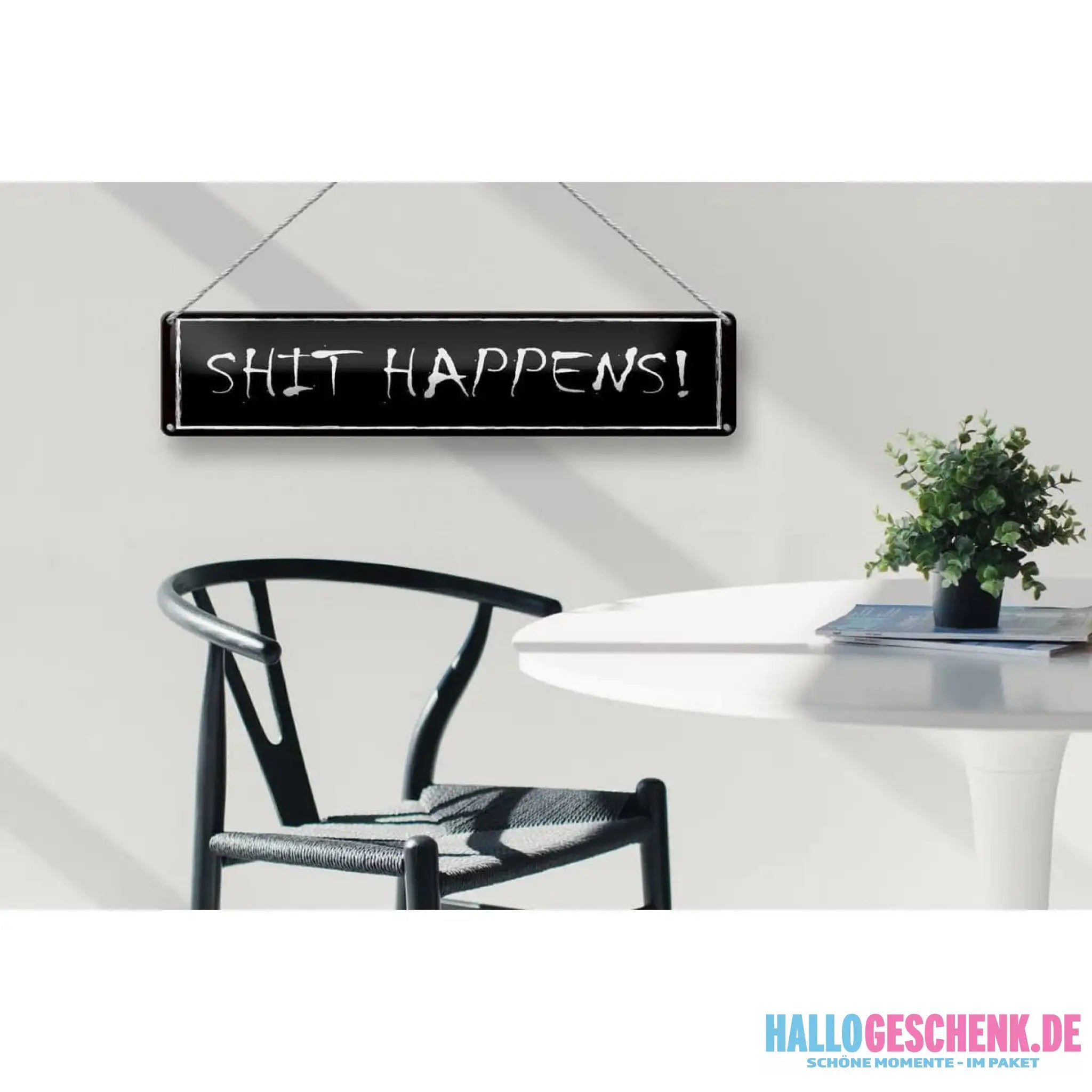 Blechschild Spruch 46x10 cm Shit happens Geschenk Metall Deko Schild