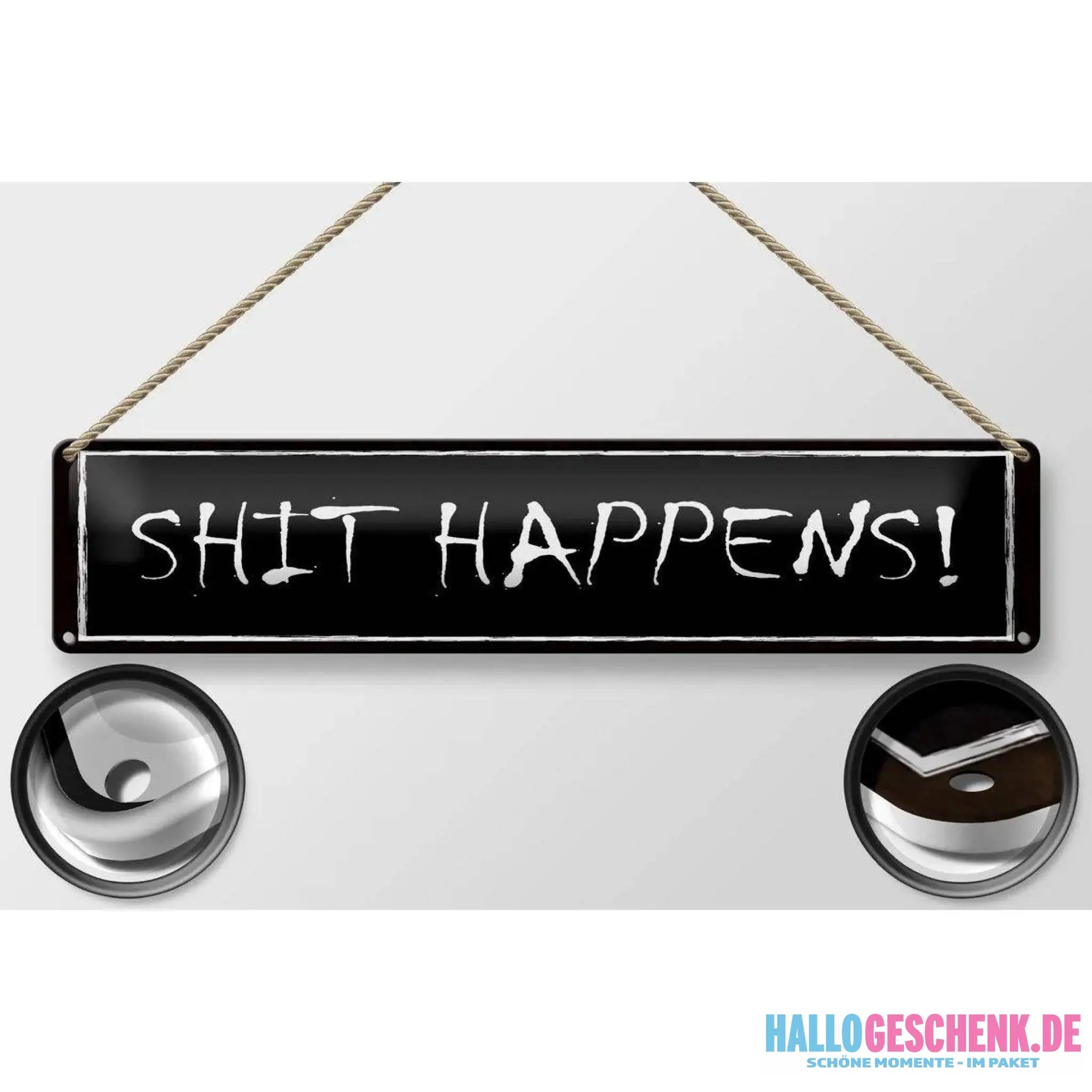 Blechschild Spruch 46x10 cm Shit happens Geschenk Metall Deko Schild
