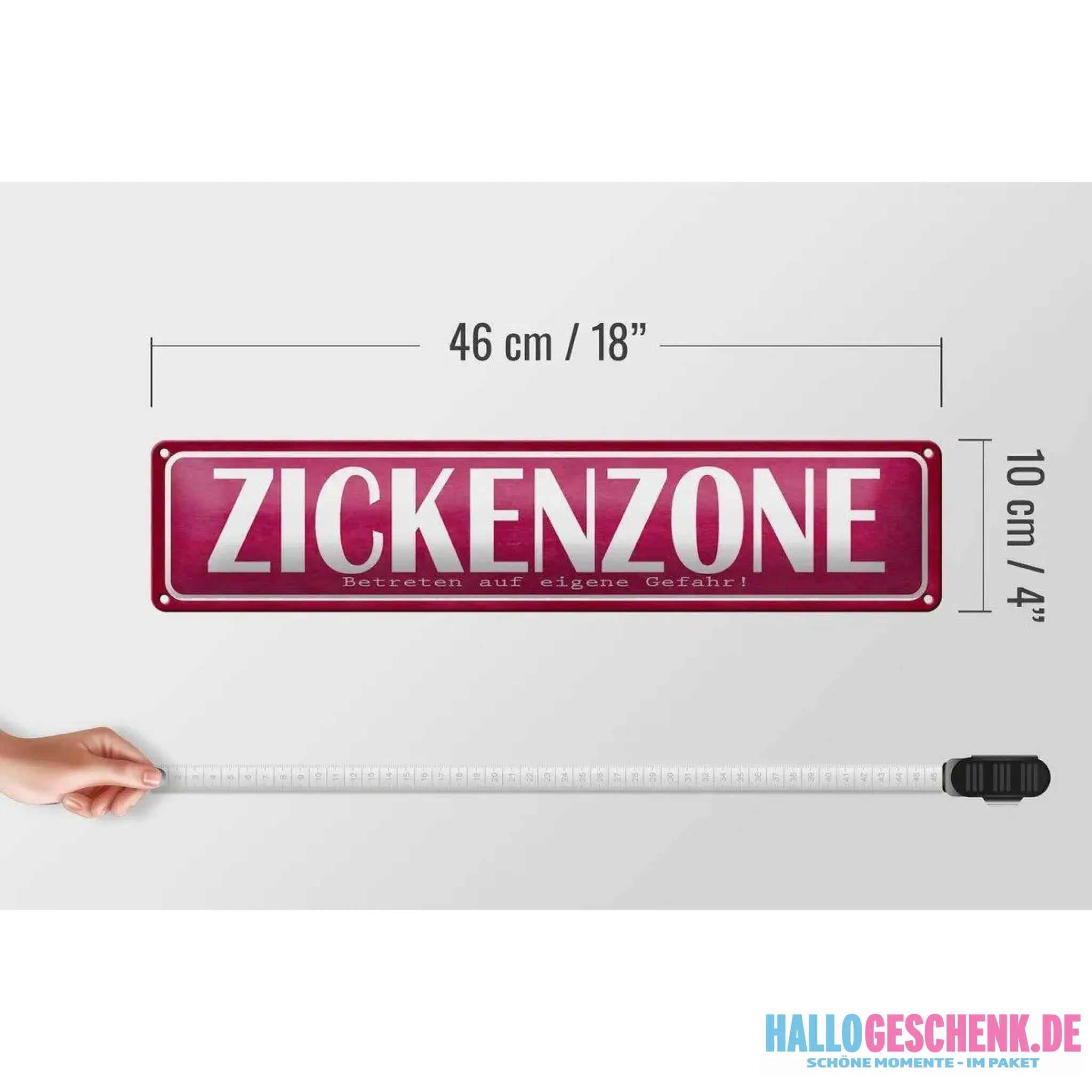 Blechschild Spruch 46x10 cm Zickenzone eigene Gefahr Deko Schild