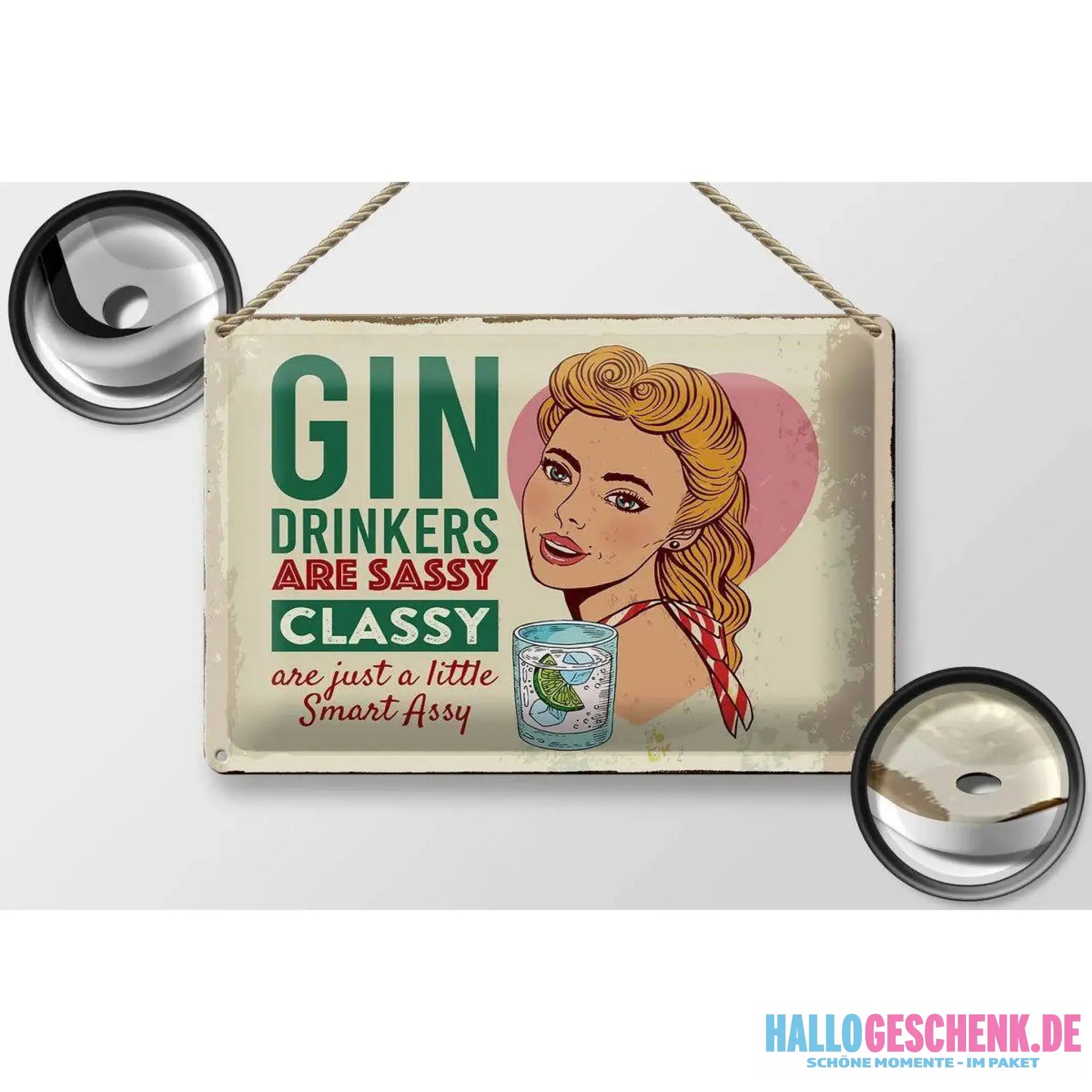 Blechschild Spruch Gin Drinkers are sassy classy 30x20cm