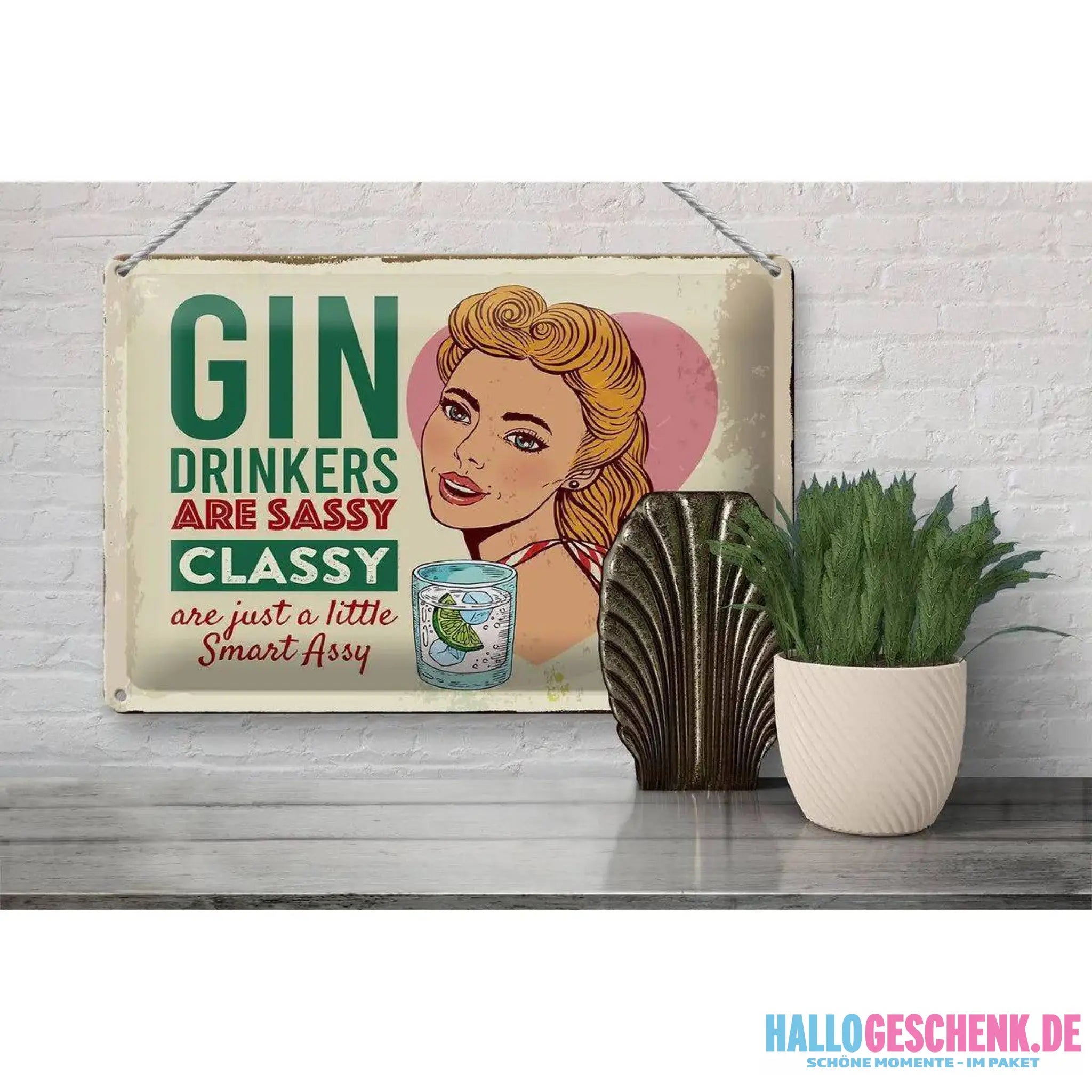 Blechschild Spruch Gin Drinkers are sassy classy 30x20cm