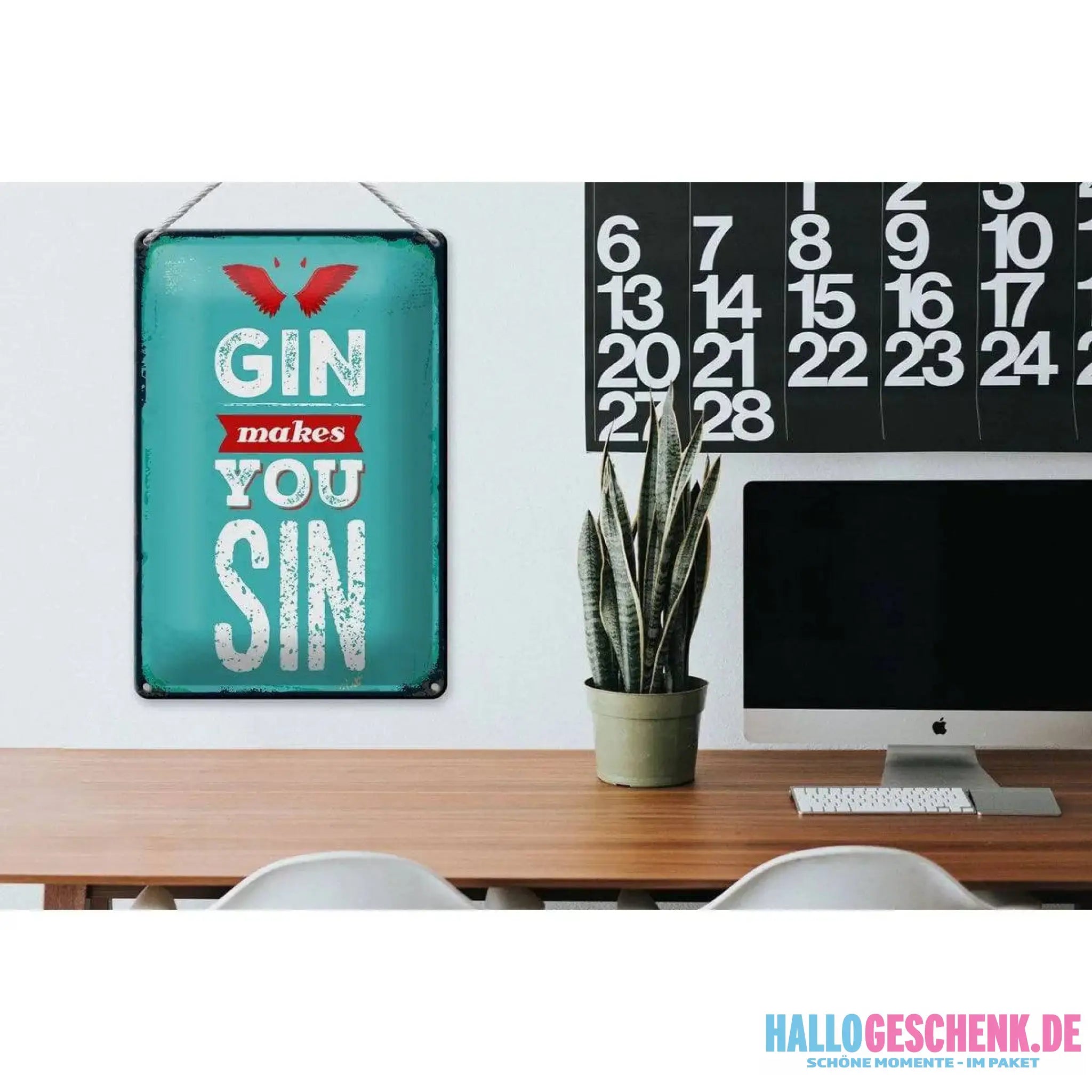 Blechschild Spruch Gin makes you Sin Devil Hell 20x30cm