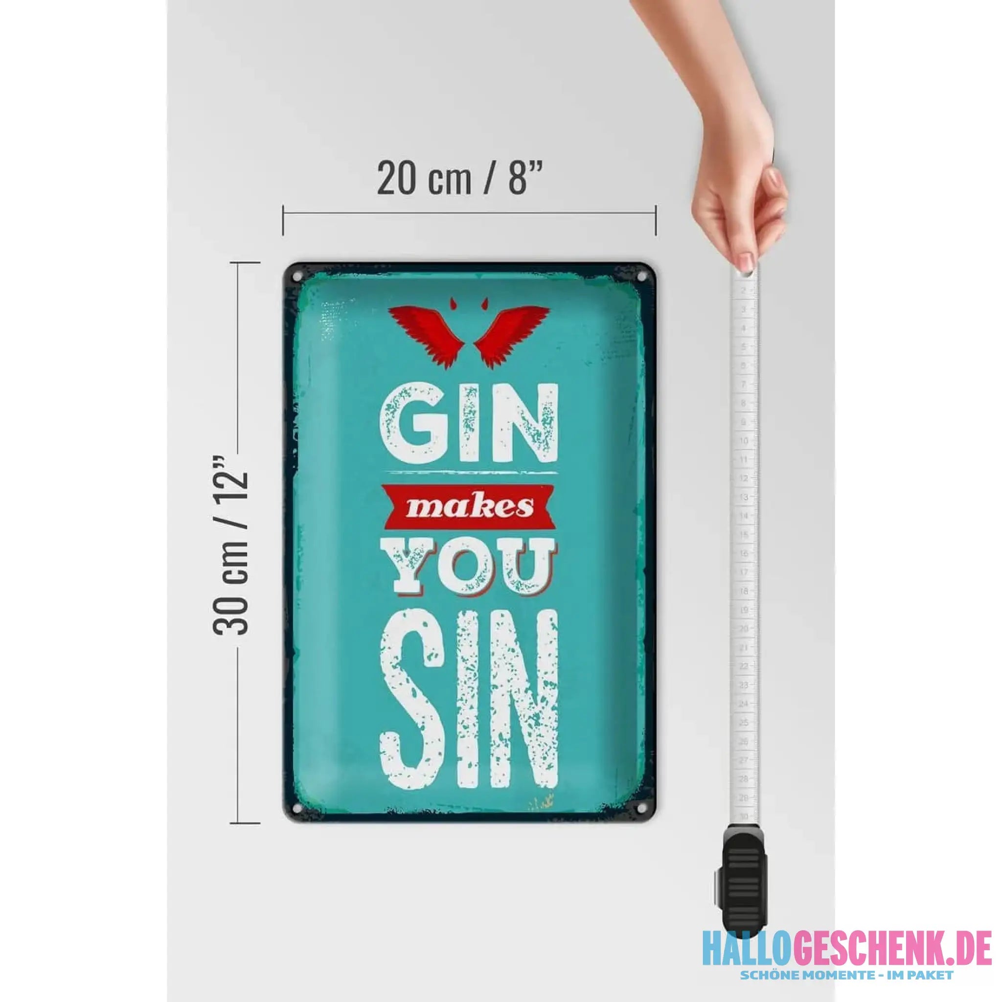 Blechschild Spruch Gin makes you Sin Devil Hell 20x30cm
