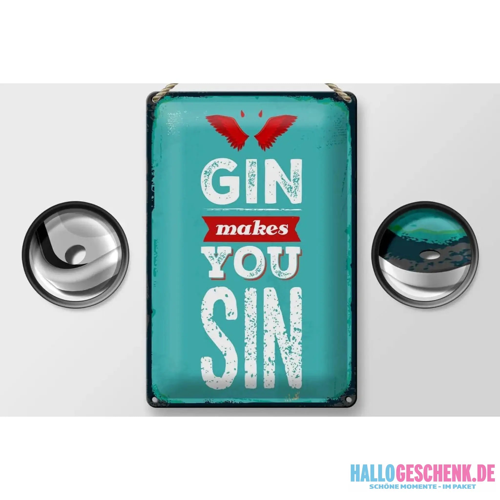 Blechschild Spruch Gin makes you Sin Devil Hell 20x30cm