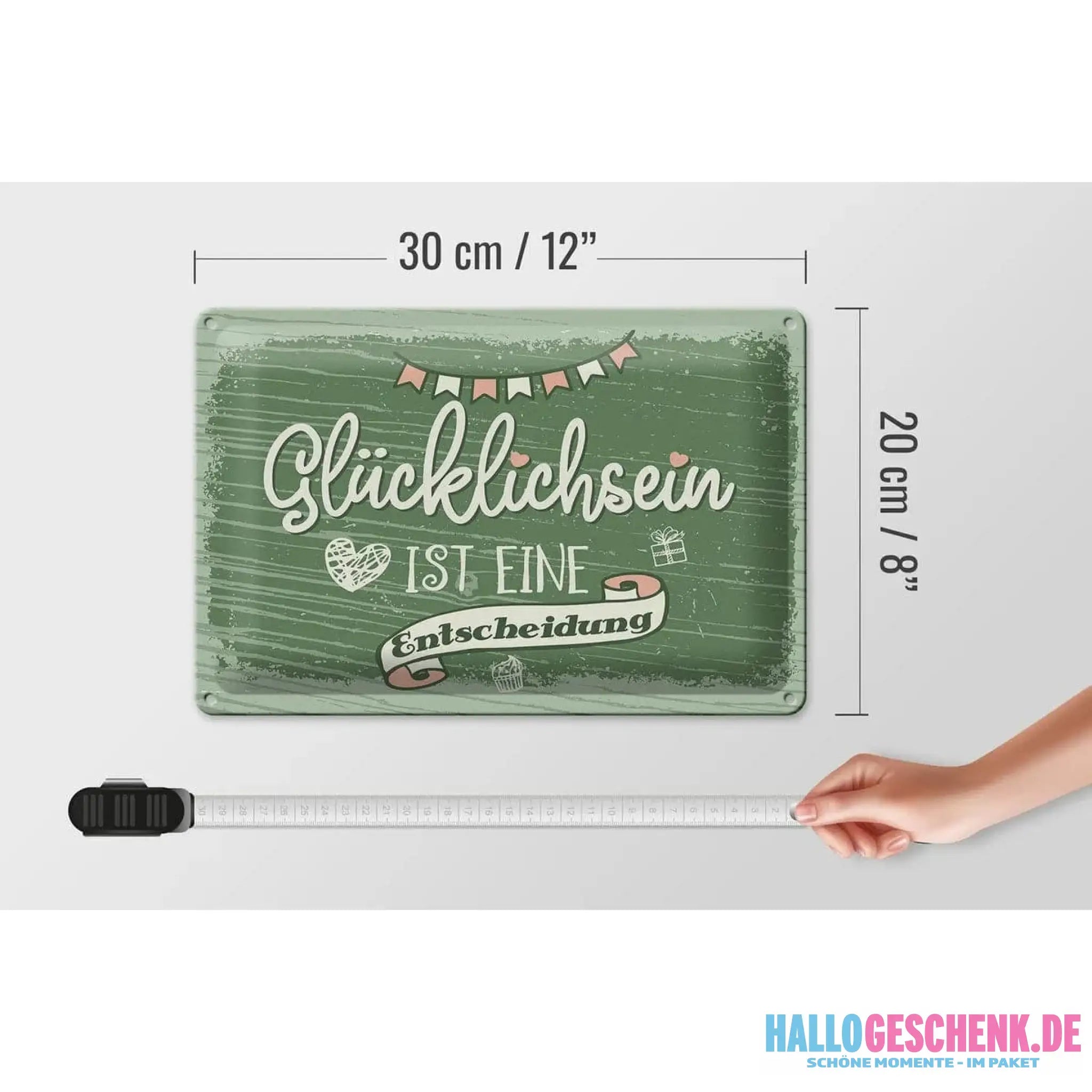 Blechschild Spruch Glücklichsein ist Entscheidung 30x20cm