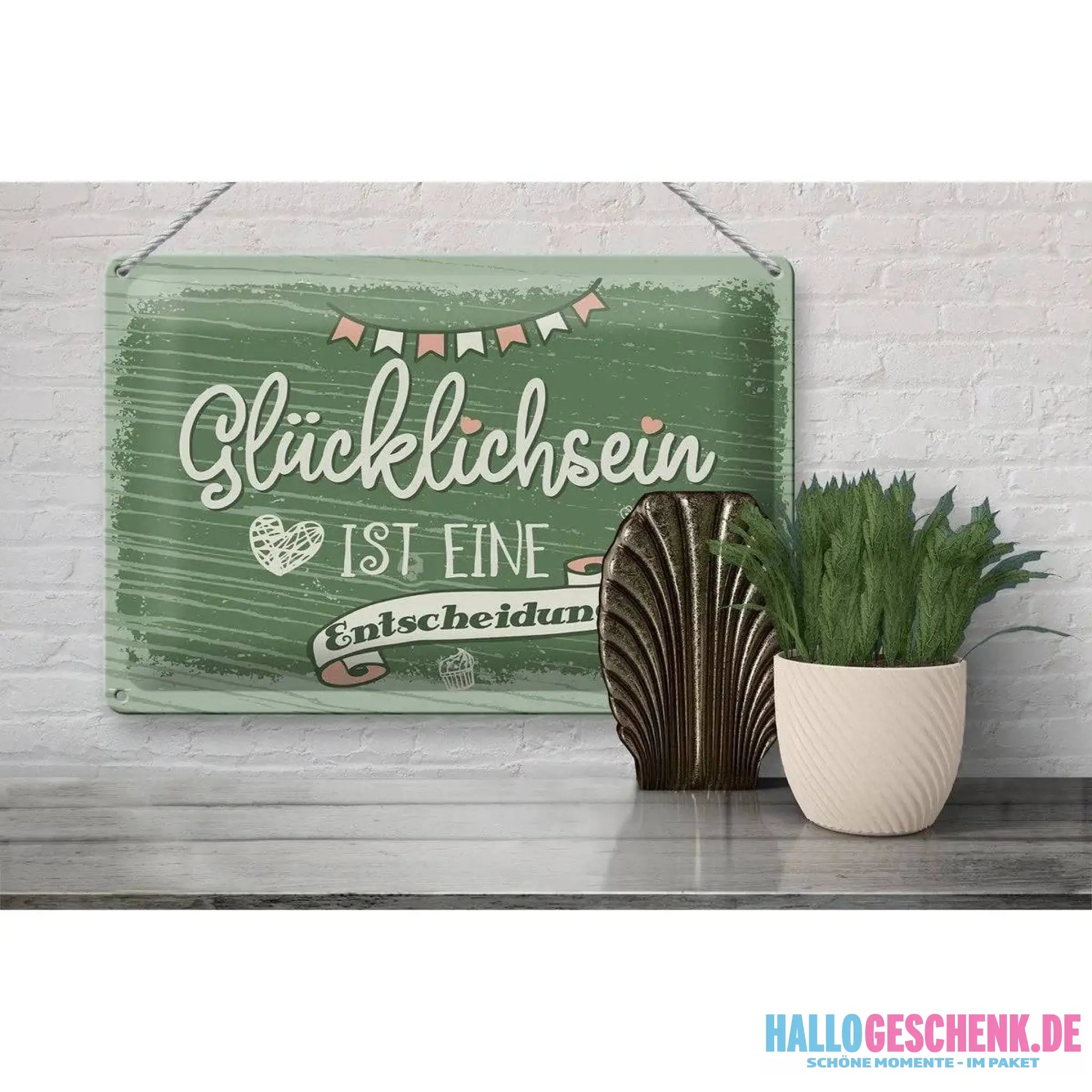 Blechschild Spruch Glücklichsein ist Entscheidung 30x20cm